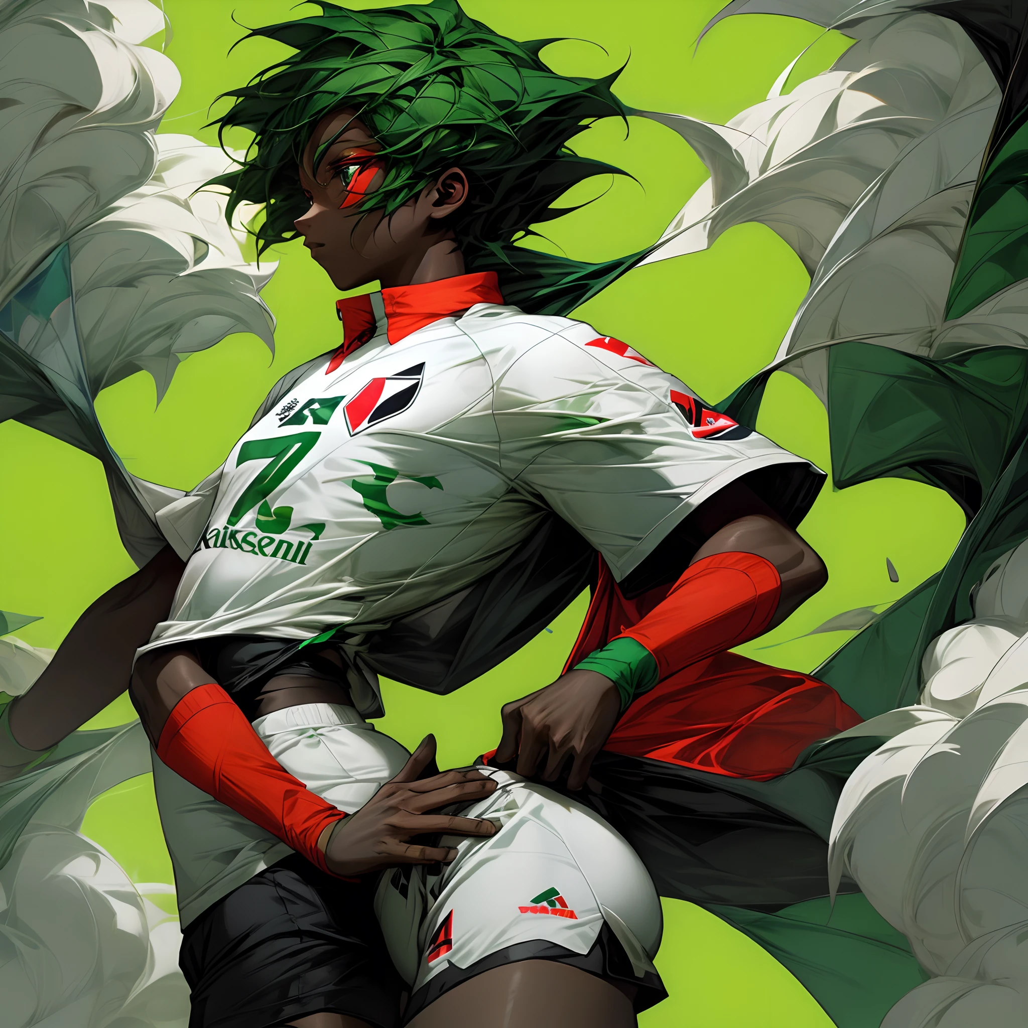Kenyan soccer jersey and shorts that is black,green,red,white.with a cool design