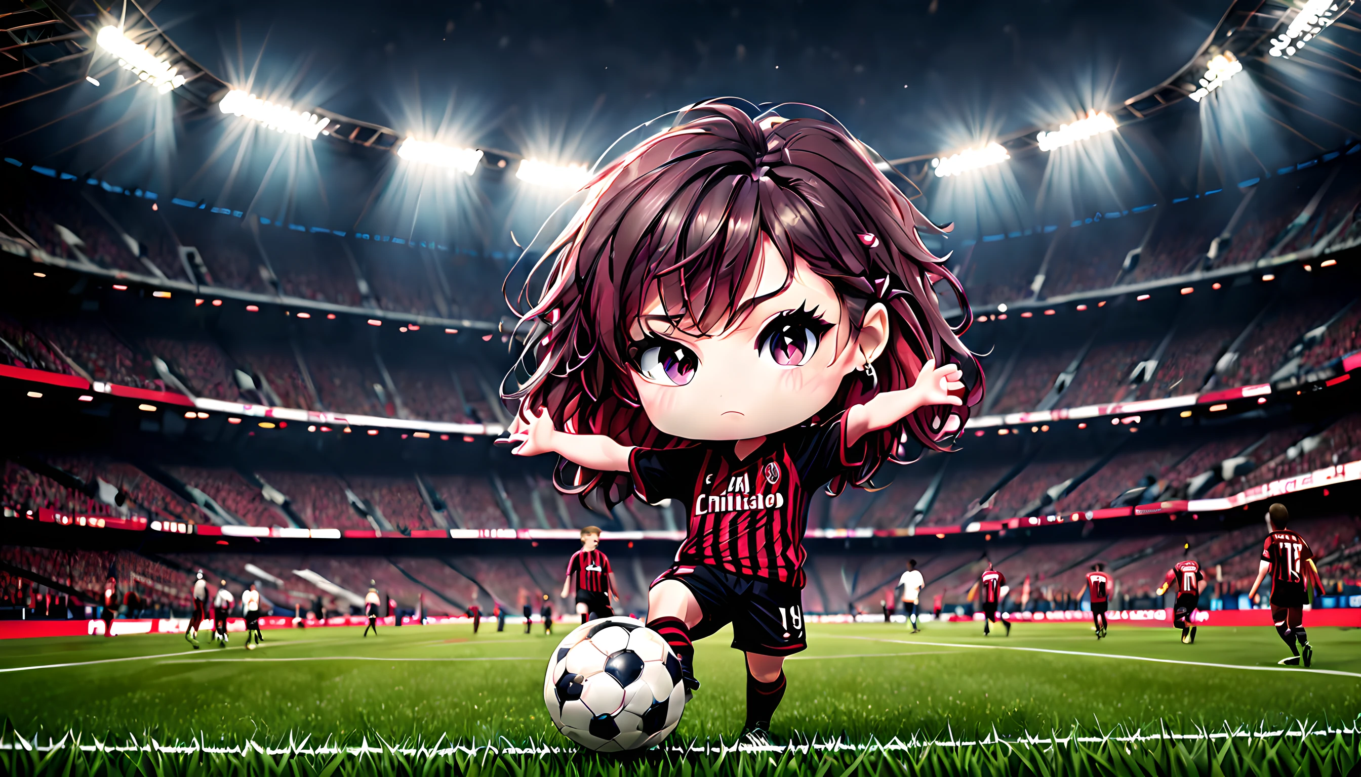 (Plyaing soccer:1.5), (chibi emote:1.5), (chibi character:1.5), (UEFA CL:1.5), (soccer stadium:1.5), (1985:1.5), (AC milan:1.5), (we are the champion:1.5),