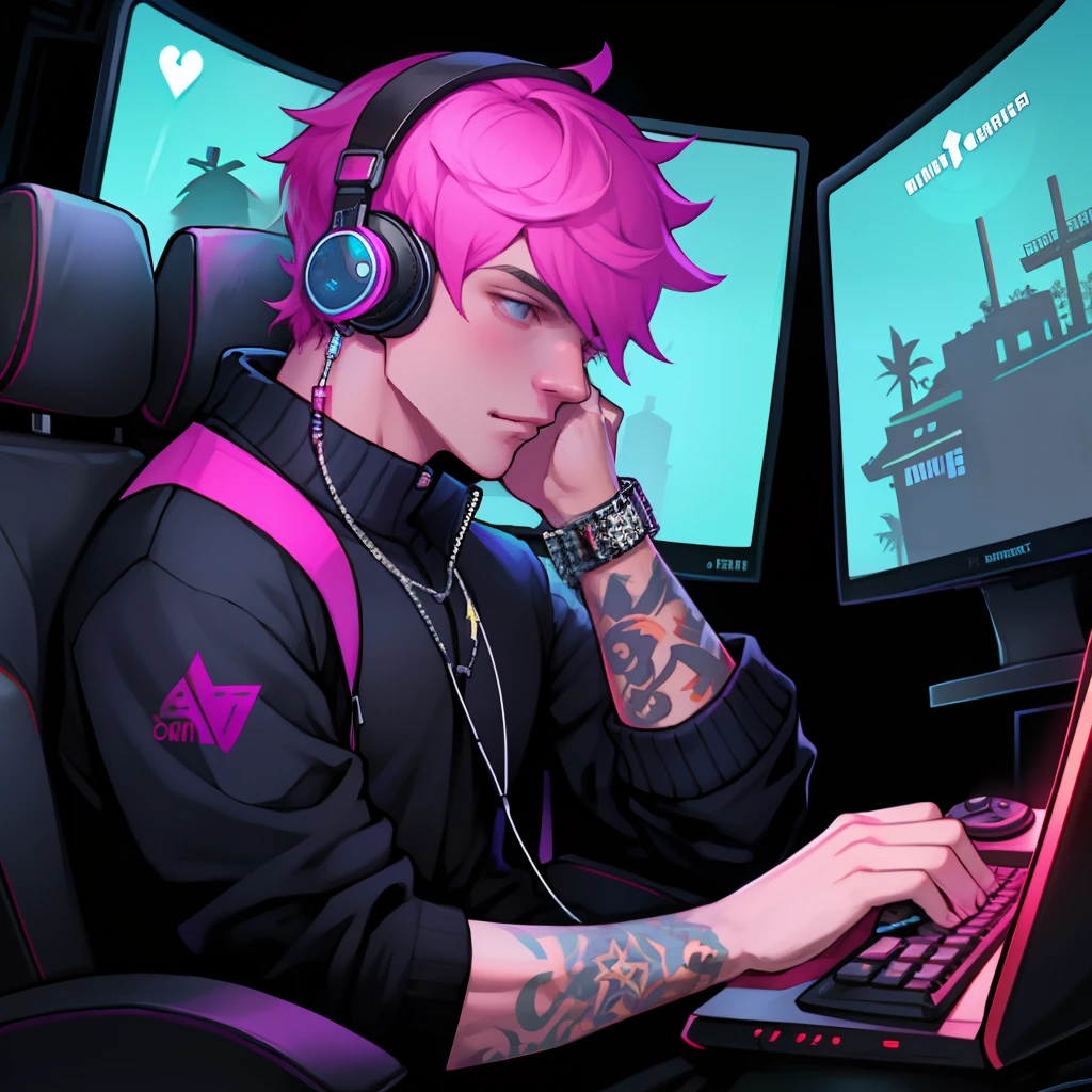 Cool boy with gaming head set and cool chain