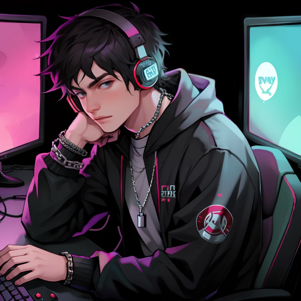 Cool boy with gaming head set and cool chain