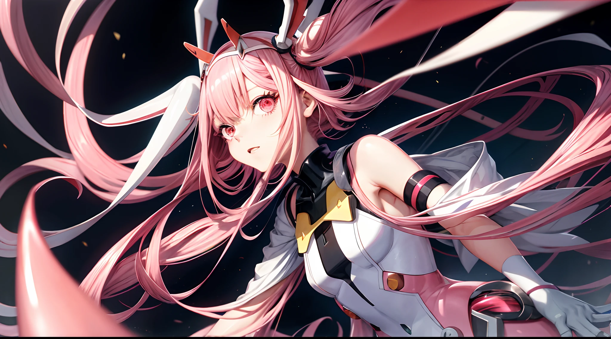 Menina anime com cabelo rosa, anime Darling in the Franxx, Zero two, reisen udongein inaba, Gapmoe Yander, Yandere, Mirai Nikki, com o dedo indicador na boca, ( ( ( garota sexy ) ) ), 2D!, humanoid pink female squid girl.