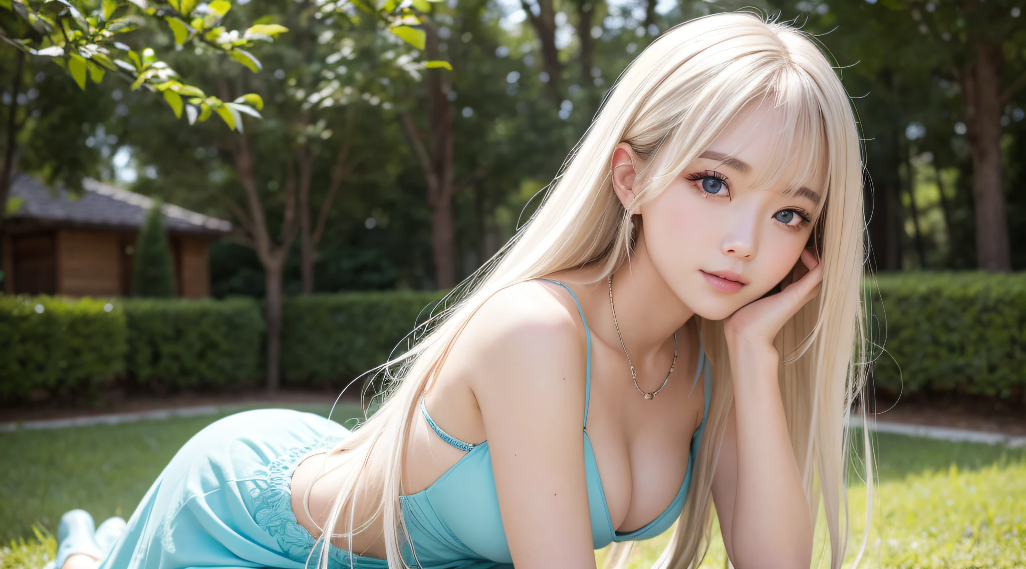 Authentic photo quality、15-year-old beautiful girl、Extraordinary sexy beauty、Beautiful, Gentle and cheerful look、Sexy and refreshing look、Large full breasts、Perfectly beautiful cute face with long bangs、Extra-long platinum blonde straight hair、Beautiful facial hair、very cute beautiful sexy young little woman、It was perfect beautiful beautiful lovely face、Beautiful clear pale blue eyes、face round、Clear double eyelids、eyes liner、largeeyes