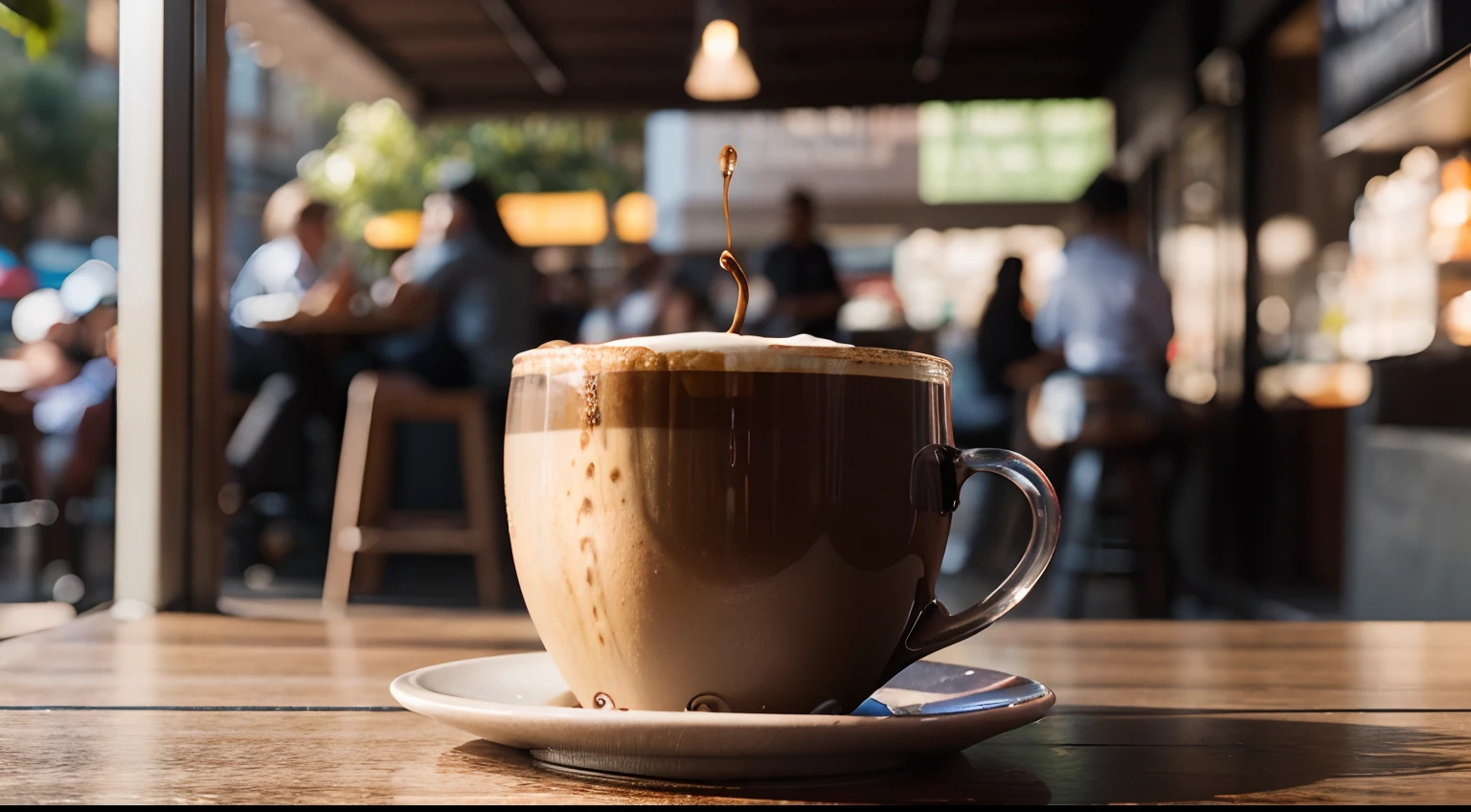 a hyper realistic photography of a coffee in Melbourne, Australia, no people, Nikon D850 DSLR 4k camera, 100mm lens, F 1.2 aperture setting, bright and natural lighting, vibrant, fun and relaxing atmosphere