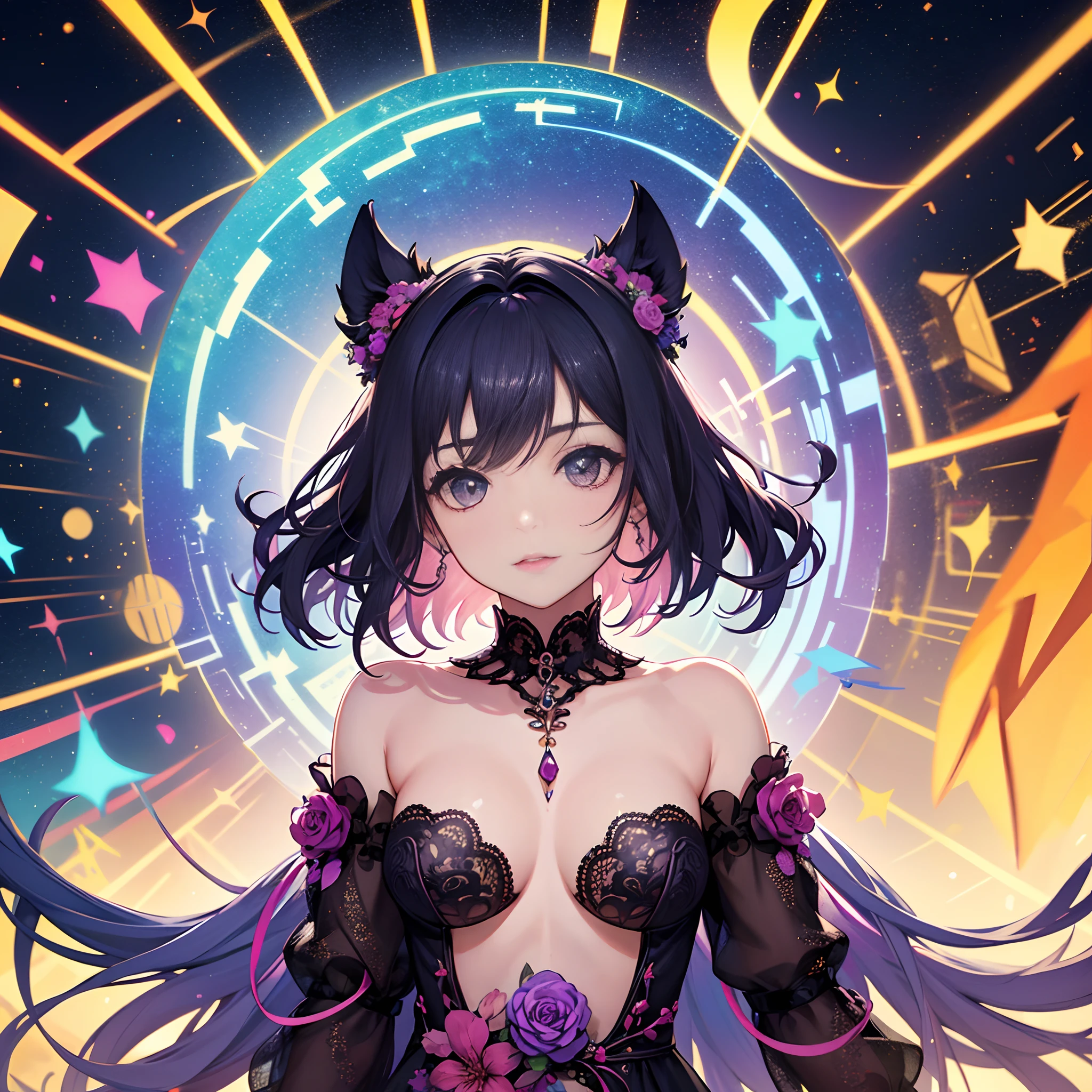 Jovem Mulher, estilo celestial, rave, Psychedelic Colors,