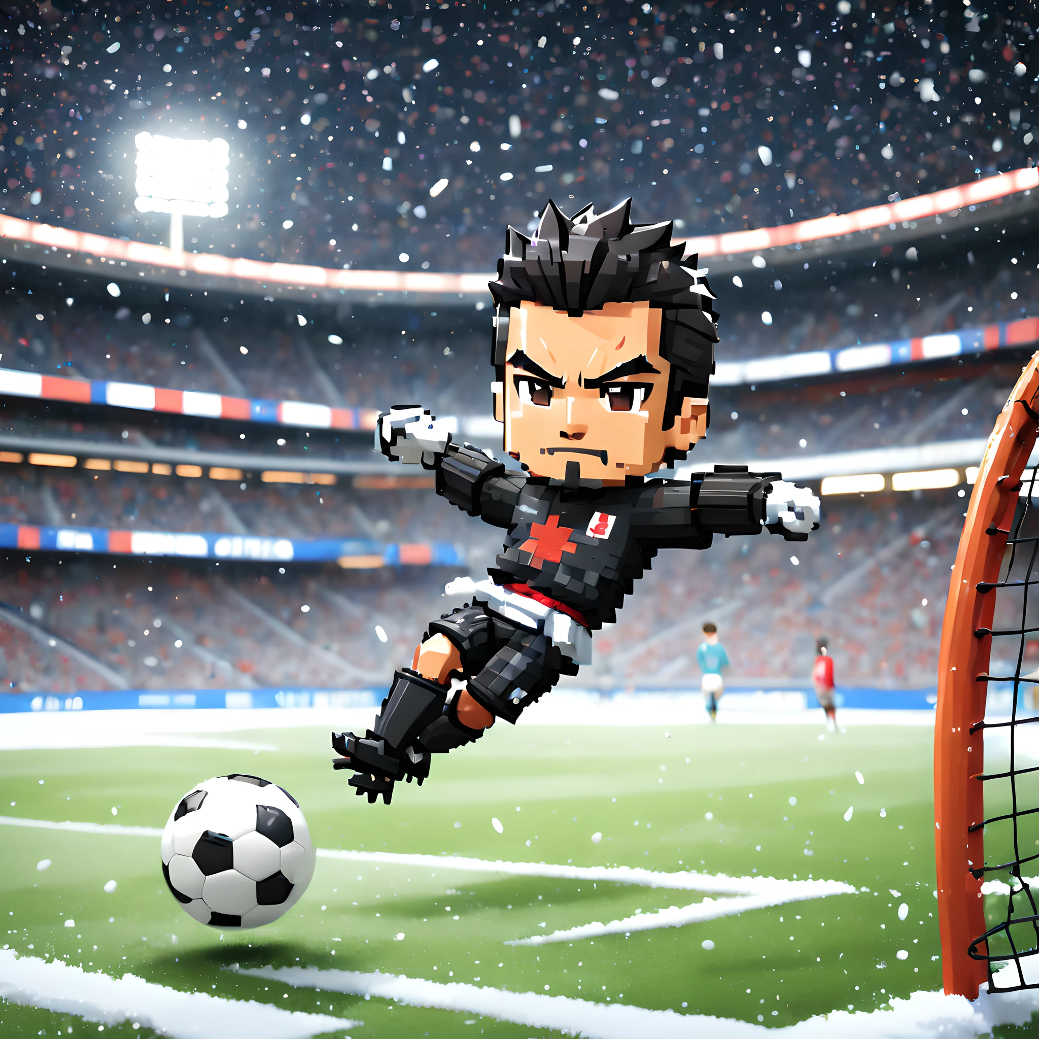 (Pixel art:1.5), (pixel theme:1.5), (chibi emote:1.5), (chibi character:1.5), (japanese game character:1.5), (fantasy:1.5), (snowing night:1.5), (snow:1.5), (1japanse samurai:1.5), (Toshiro Mifune:1.5), (playing soccer:1.5), (soccer stadium:1.5), (world cup final:1.5), (GK,goalkeeper:1.5),(diving catch:1.5), (defending goal:1.5),(Preventing shoots:1.5),