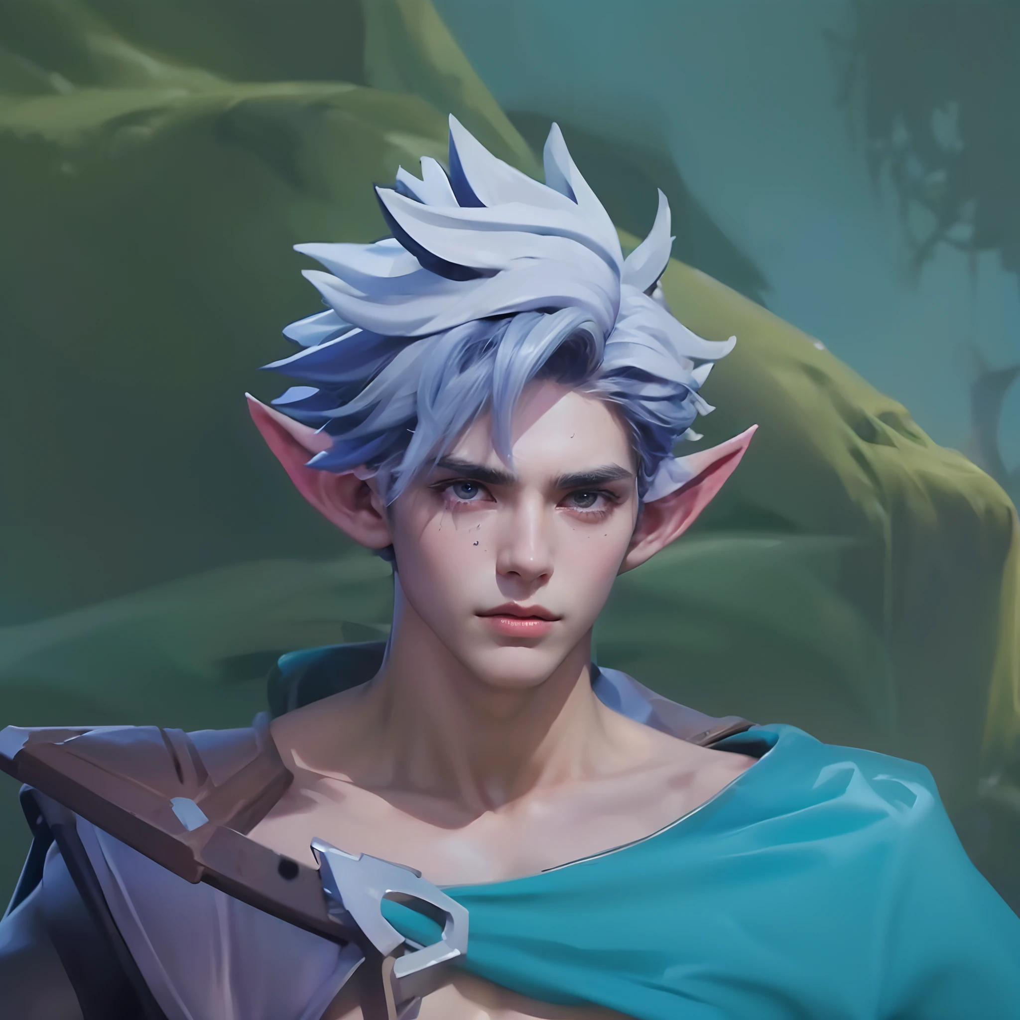 (max resolution: 1.2), (Ultra HDTV: 1.2), 8K resolution, Eye and skin details, detailed facial features, , (Sharp focus: 1.2), (Focus focus) facial expressions: 1.2), 1 Guy, Standing, White hair, exposed chest, 8 pack, (shirtless) shirtless, black thighs exposed, (((black briefs)))