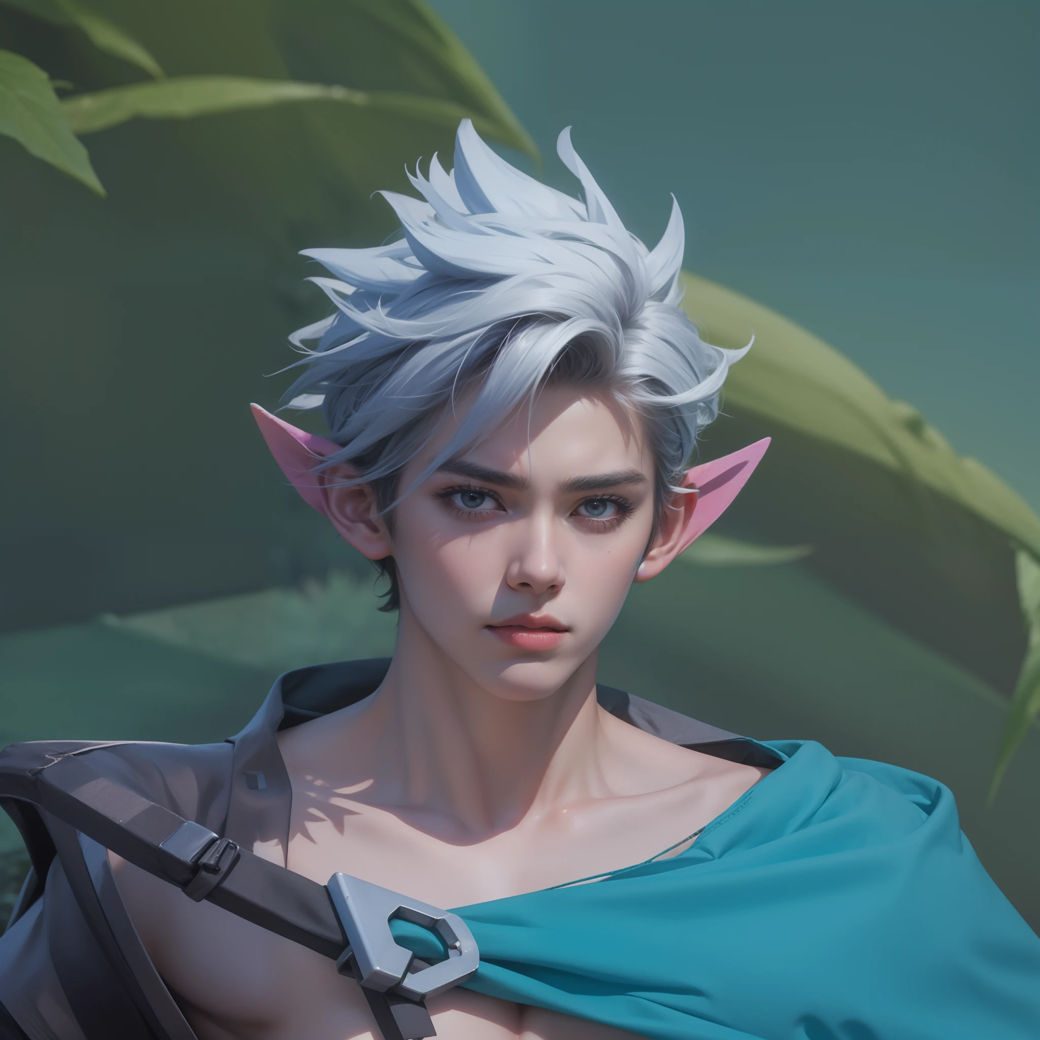 (max resolution: 1.2), (Ultra HDTV: 1.2), 8K resolution, Eye and skin details, detailed facial features, , (Sharp focus: 1.2), (Focus focus) facial expressions: 1.2), 1 Guy, Standing, White hair, exposed chest, 8 pack, (shirtless) shirtless, black thighs exposed, (((black briefs)))