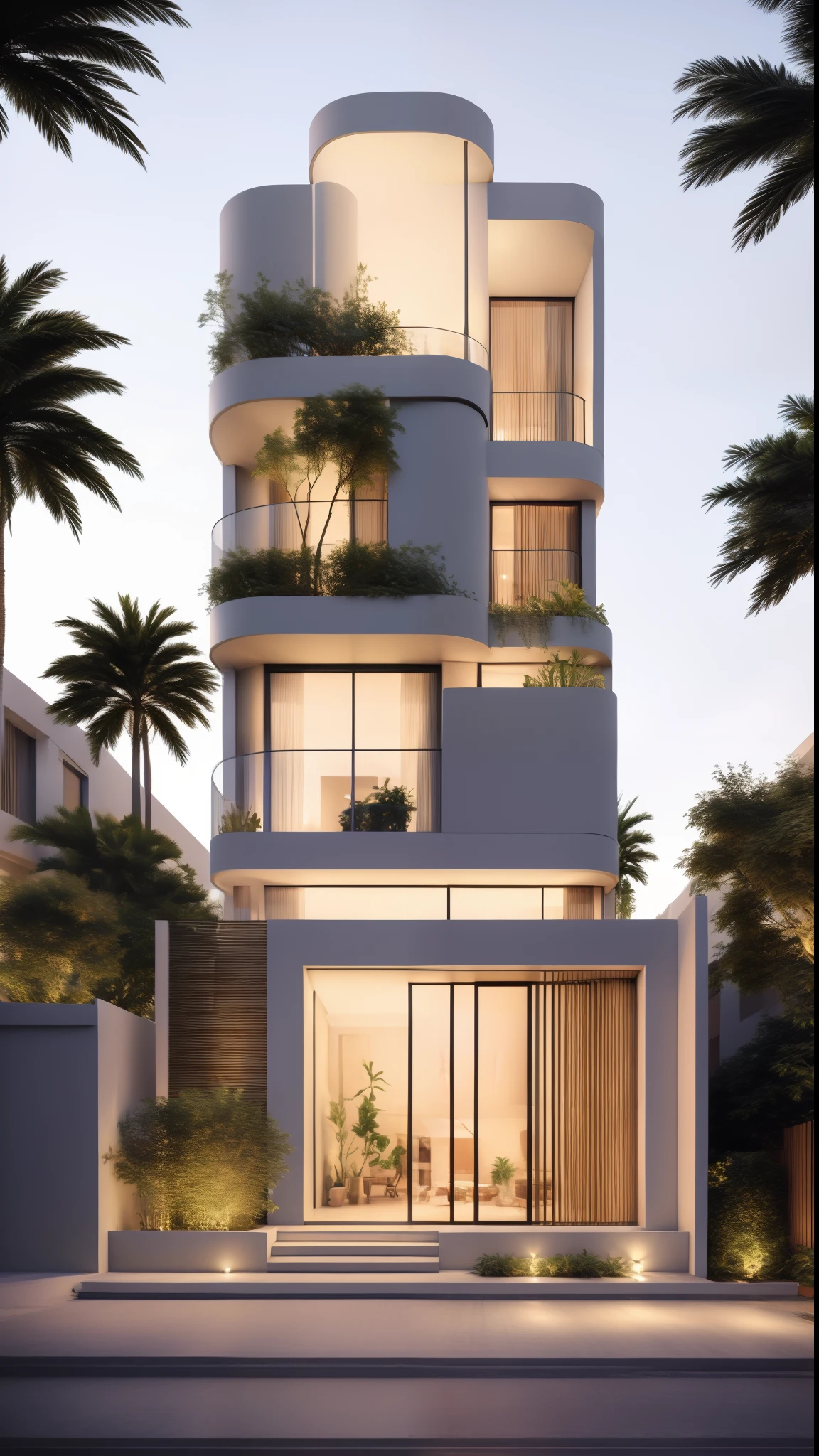 a drawing of a house with a staircase leading to a large glass window, high quality architectural art, architecture art, architectural illustration, contemporary architecture, mono,beautiful and realistic photos, busy surrounding space, realistic trees, surrounding landscape is the city, soft light, late afternoonchrome drawing, realistic architecture, architectural rendering, architectural sketch, in style of zaha hadid architect, architectural concepts, architectural concept, rounded architecture, architecture drawing, artistic drawing, exquisite architecture, beautiful artist rendering, architectural render