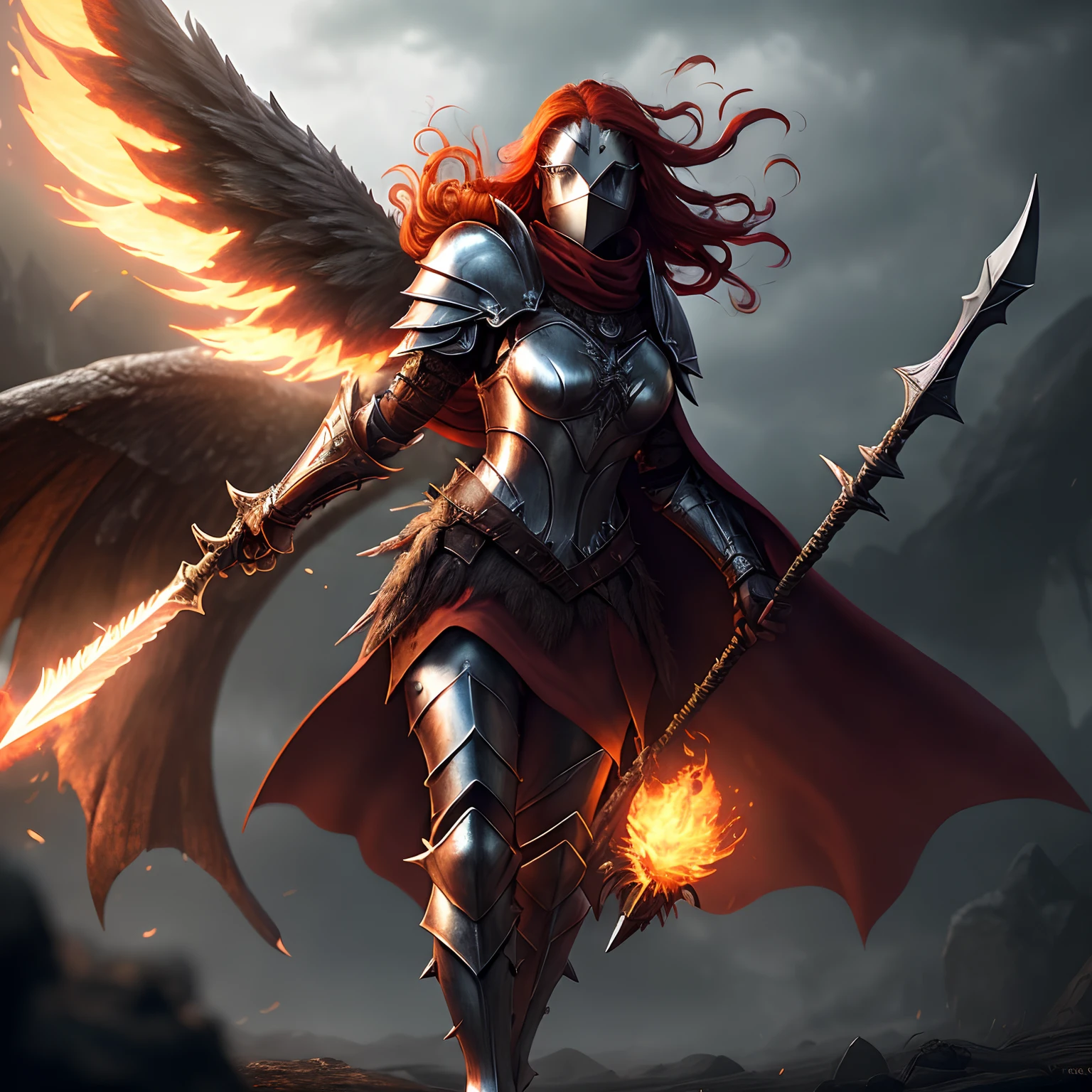(((Red))) evil fallen angel depicted in a photorealistic style. The fallen angel is shown as a and sexy figure with ((())) huge firewings. The scene is set in an apocalyptic city engulfed in flames. The focus should be on capturing the intricate details of the fallen angel's anatomy and the realistic rendering of their firewings. The cityscape should be portrayed realistically, with crumbling buildings and intense flames. The atmosphere should be dark and chaotic, reflecting the apocalyptic theme. The camera lens used for this image is a ((70mm)) lens, capturing a medium shot of the fallen angel, emphasizing their expression and body features. The lighting should be dynamic, with realistic fire and smoke effects. The image resolution should be ((8K)) to ensure maximum detail and realism