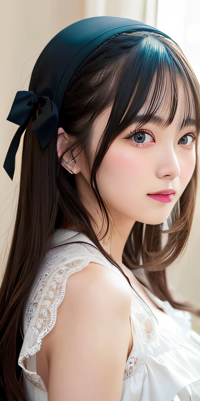 1girl, japanese woman, 1 Nogizaka Musume, Very cute, beautiful girl, 19, (Gothic Lolita Fashion), Looking at Viewer, Beautiful face, eyes and skin with exquisite detail, Fine black shiny hair, Classy ruffles, frilled tie, Ribbon tie, rose hair accessory, (Smile at the camera), (up close shot), (European seas), profetional lighting, BREAK, (realisitic, Photorealsitic:1.37), 8K, (masterpiece), (top-quality:1.4), (superA high resolution:1.2), (Raw photography:1.2), (Delicate lace, Soft fabric, Beautiful rose pattern dress), perfect anatomia, 4 fingers and 1 thumb, seaside backgroud, (Wallpapers by Unity 8K)