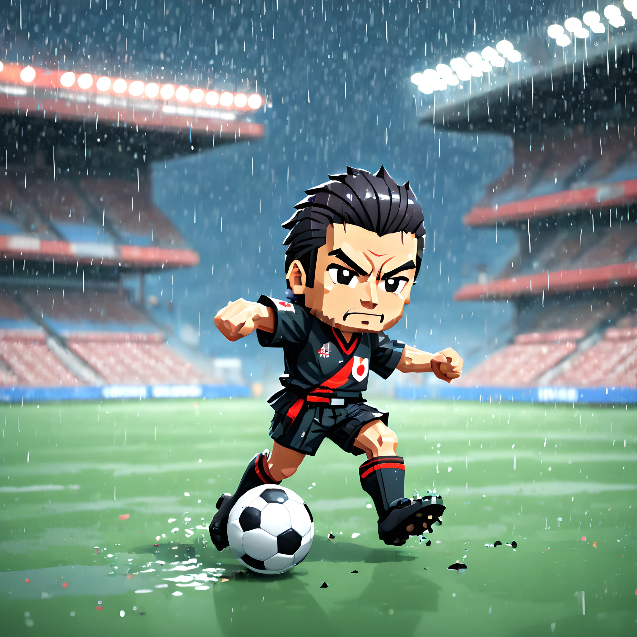 (Pixel art:1.5), (pixel theme:1.5), (chibi emote:1.5), (chibi character:1.5), (japanese game character:1.5), (fantasy:1.5), (rainy night:1.5), (heavy rain:1.5), (1japanse samurai:1.5), (Toshiro Mifune:1.5), (playing soccer:1.5), (soccer stadium:1.5), (world cup final:1.5), (kicking soceer ball:1.5),(japan:1.5), (1soccer_ball:1.5),dynamic,