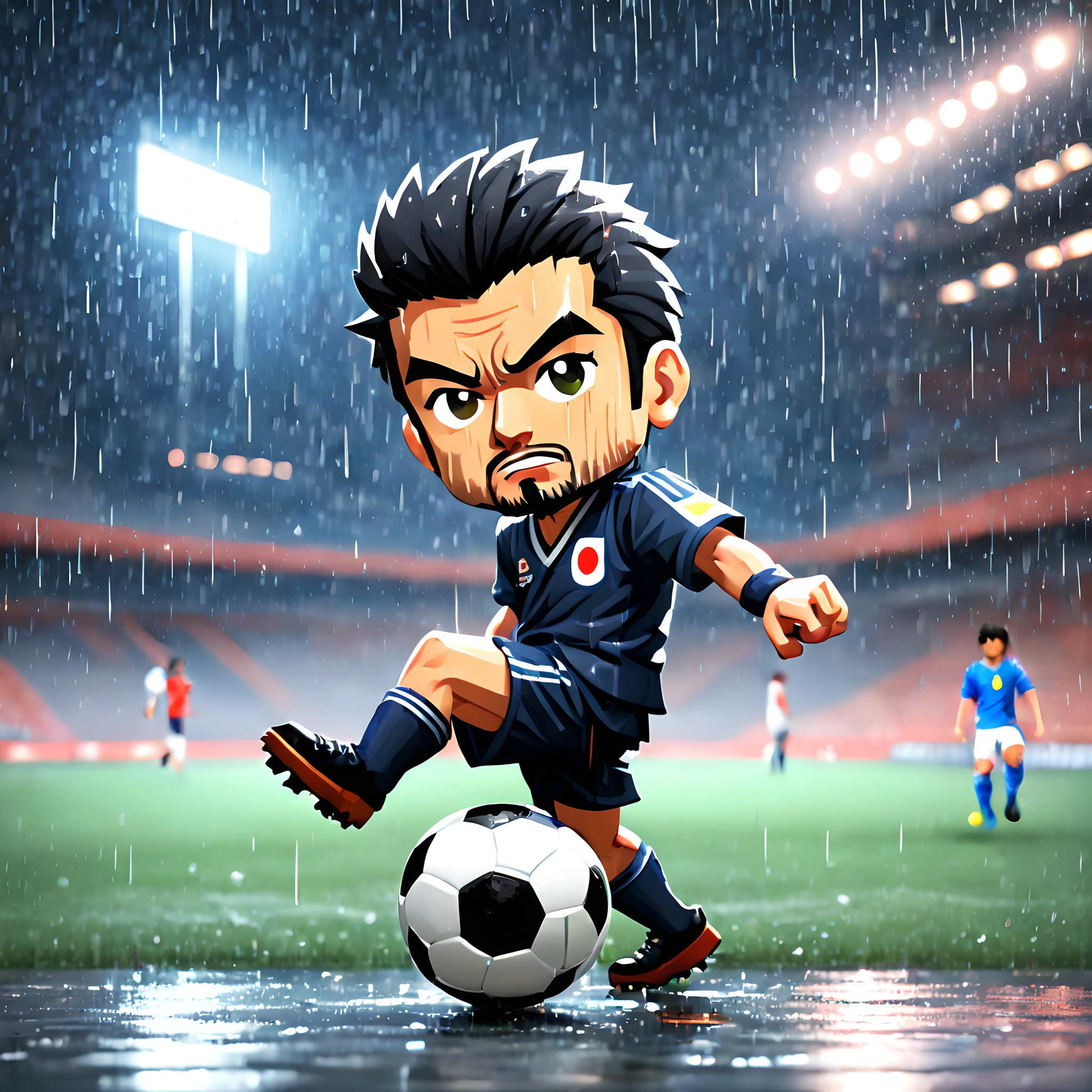 (Pixel art:1.5), (pixel theme:1.5), (chibi emote:1.5), (chibi character:1.5), (japanese game character:1.5), (fantasy:1.5), (rainy night:1.5), (heavy rain:1.5), (1japanse samurai:1.5), (Toshiro Mifune:1.5), (playing soccer:1.5), (soccer stadium:1.5), (world cup final:1.5), (kicking soceer ball:1.5),(japan:1.5), (1soccer_ball:1.5),dynamic,