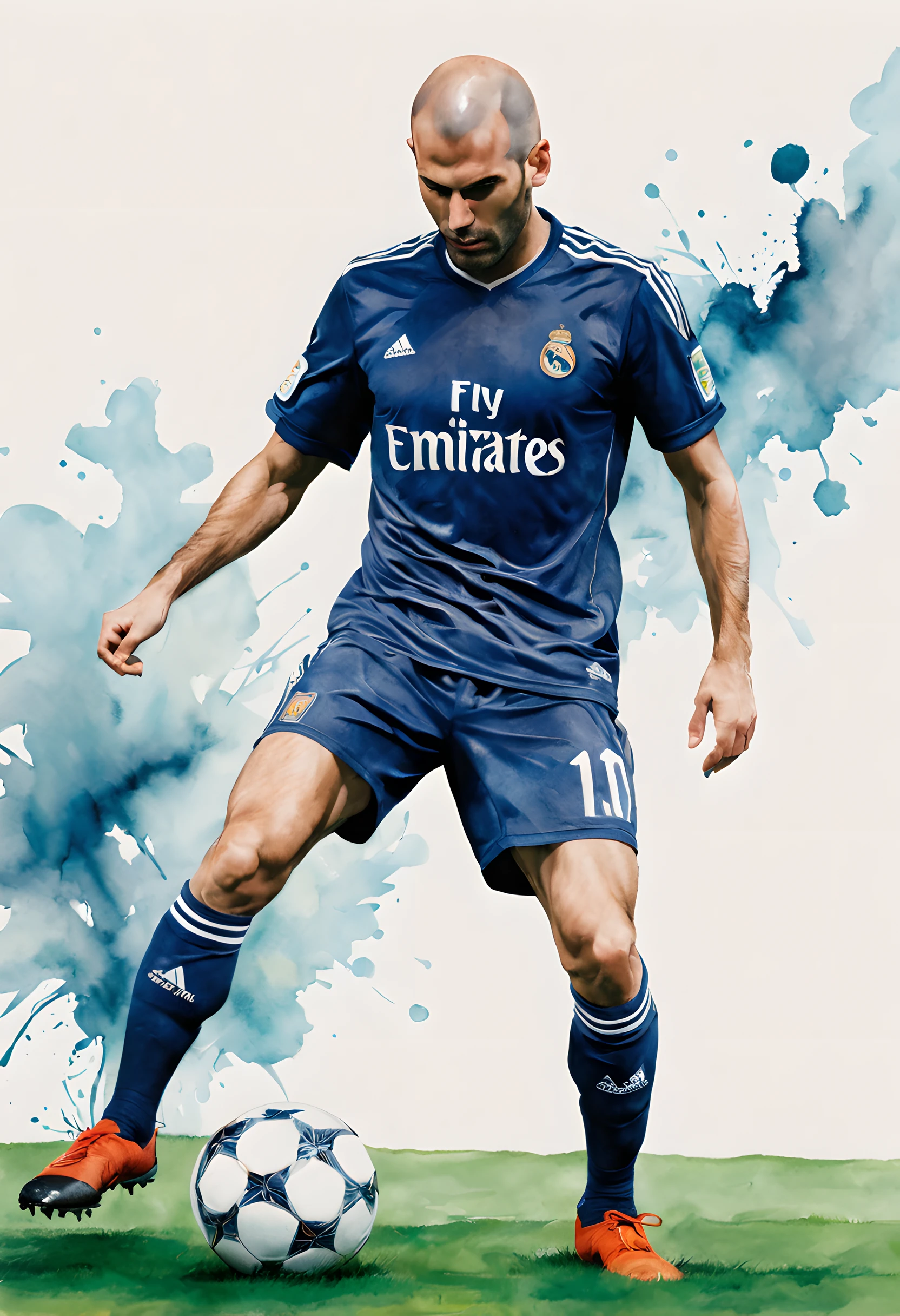 ((1soccer ball:1.5))),(dynamic:1.5), dynamic,(Play soccer:1.5), (ink and watercolor painting:1.5), (Tasteful:1.5), (ink and watercolor painting:1.5), (full color:1.5), 8k, 4k, (magic:1.5), (dripping paint;1.5), dynamic, (zidane:1.5), (Real Madrid:1.5), (Headbutt:1.5),