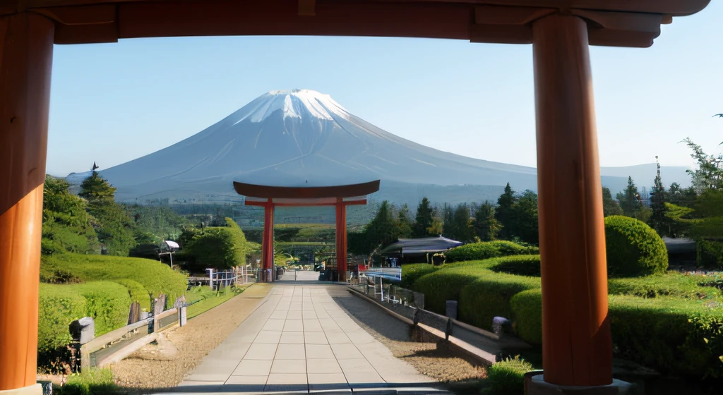 A view of Mt. Fuji in Japan inside the torii gate,torii gate,Rich in nature,Mare,lake