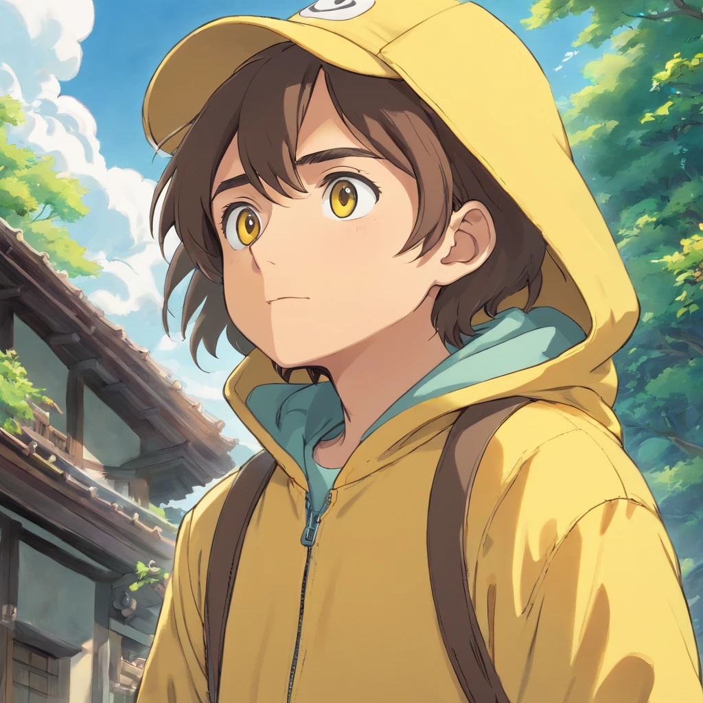 Araphedo man in yellow hoodie looking up at the sky, Portrait of a character inspired by Atey Gailan, art stations, Digital Art, closeup character portrait, close up character, character portrait closeup, character close-up, character close-up, character art closeup, character headshot portrait, Close-up Face Portrait, detailed character portrait, stylized portrait