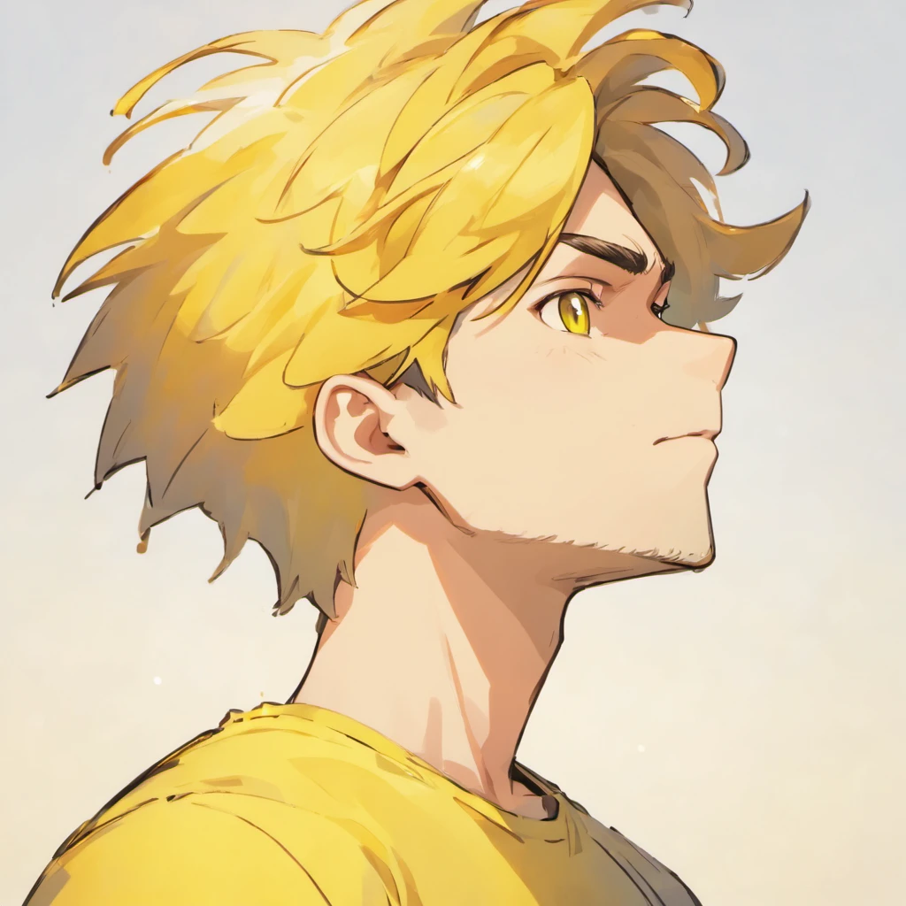 Araphedo man in yellow T-shirt looking up at the sky, ((profile)), closeup character portrait, close up character, character portrait closeup, character close-up, character close-up, character art closeup, character headshot portrait, close up of face, detailed character portrait, stylized portrait