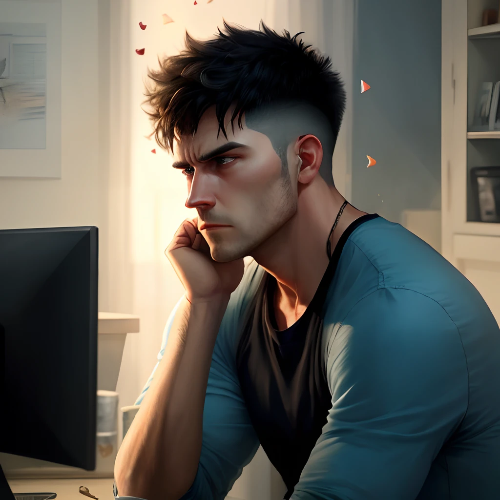 Broken hearted man who feels alone and super mad on the inside but calm on the outside