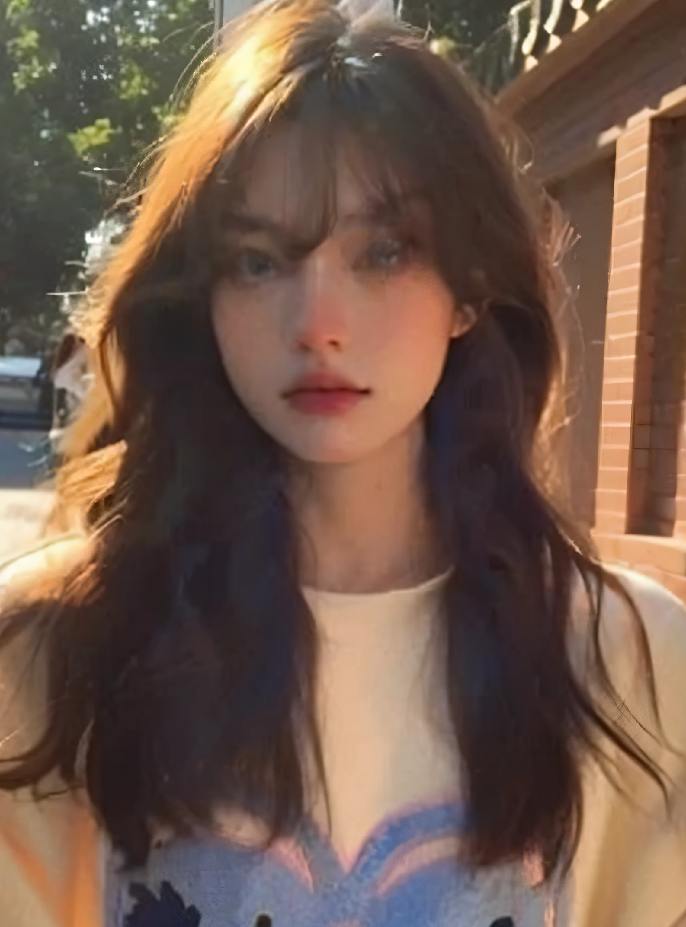 a close up of a woman with long hair wearing a white shirt, blue hairs，detail in face，eye detailed