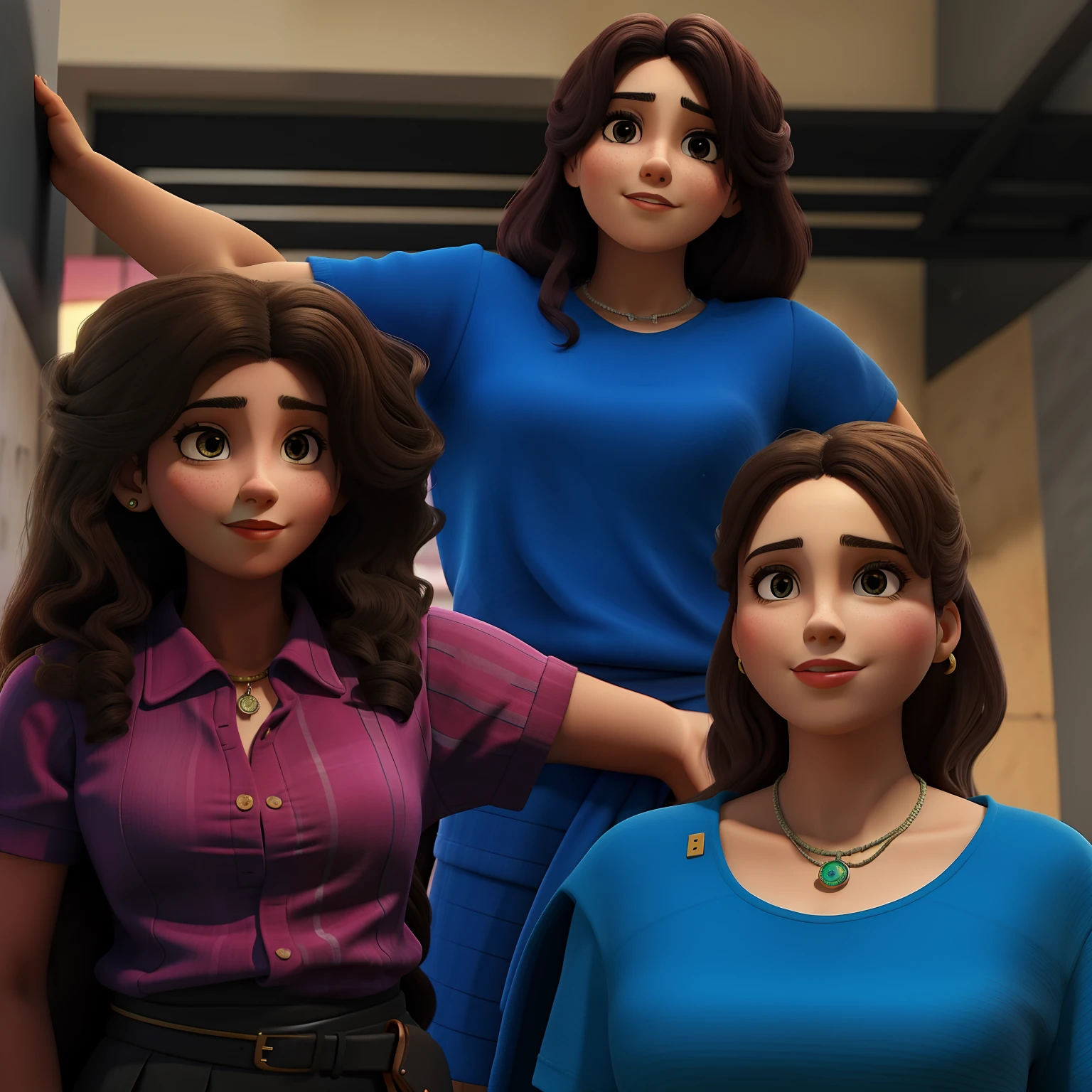 3 mulheres juntas encostadas na parede