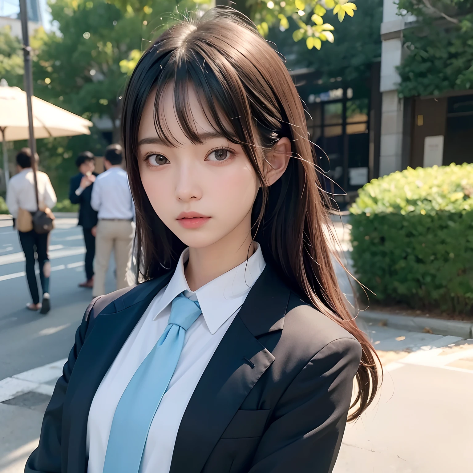 (masutepiece, Best Quality:1.2), 8K, Official art, Full body photo, full body Esbian、Suits、Embarrassing black hair、Facing up、skinny、14years、small tits、Eyes closed、Deep sadness、Sorrow、look up sky、screeming、 unbelievable Ridiculous, (Upper body, Dark blue suit:1.4), Beautiful Girl, Pretty Face, arching back down, cute panty、Gold hair ornament on hair、Wearing a cute suit、close up, Wearing a suit, Short sleeve, gardenia, violaceaess, Teen, Street, Looking at Viewer, Film grain, chromatic abberation, Sharp Focus, face lights, Dynamic lighting, Cinematic lighting, Eyes and faces with detailed, Bokeh background, (1 light blue tie:1.2)