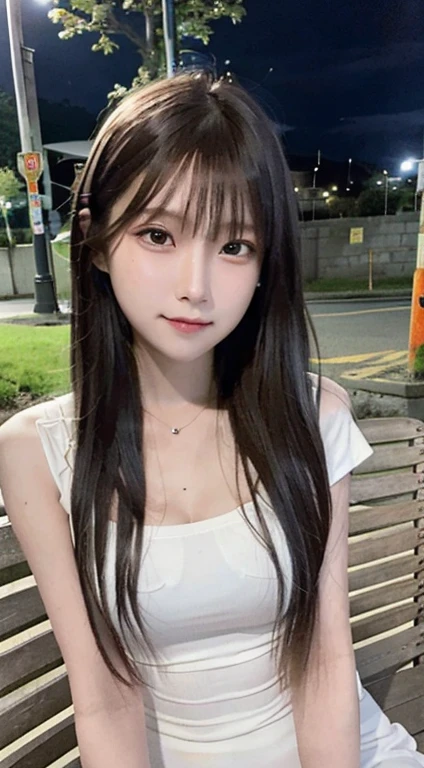(masutepiece, Best Quality:1.2), 8K, , 85 mm, Official art, Raw photo, absurderes, White dress shirts, Pretty Face, close up, Upper body, violaceaess, gardeniass, Beautiful Girl,Cat costume,, Cinch West, thighs thighs thighs thighs, Short sleeve, Day Park, Sit on a bench seat, Looking at Viewer, No makeup, (Smile:0.4), Film grain, chromatic abberation, Sharp Focus, face lights, clear lighting, Teen, Detailed face, Bokeh background,