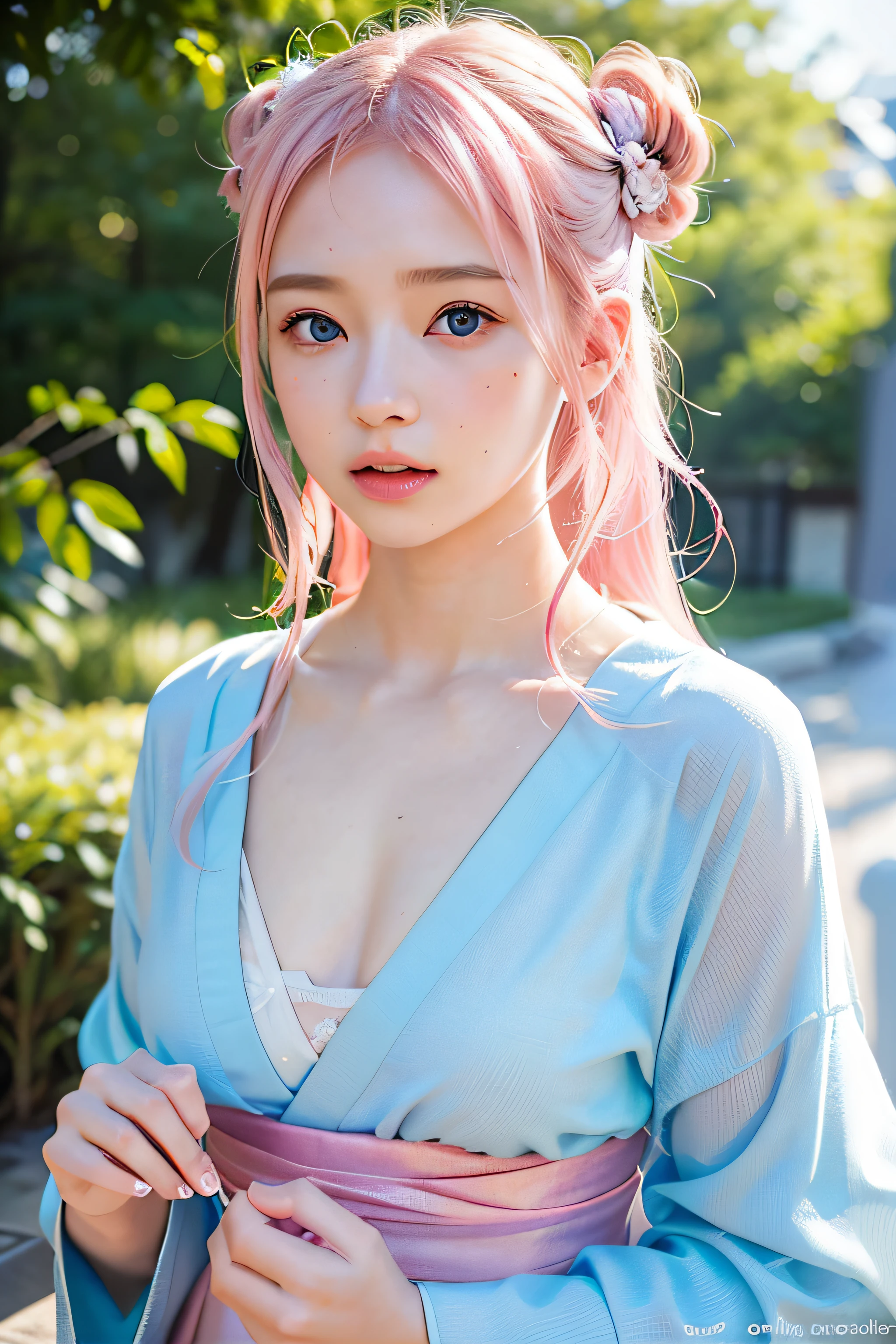beautiful blue eyes, pink hair, girl