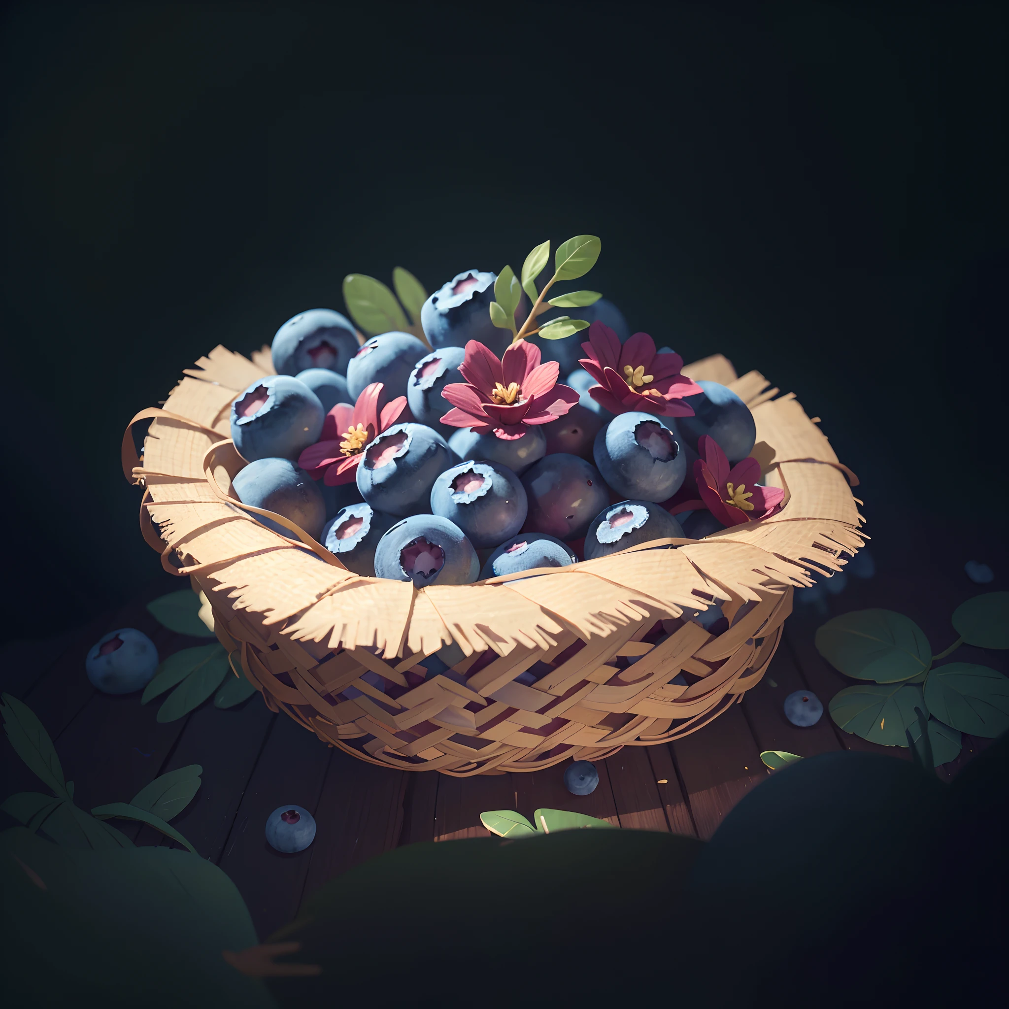 (Masterpiece), (Best quality: 1.1), (Super detail), detail, A basket of blueberries,Oversized blueberries,non blurry,8K,by Pixar