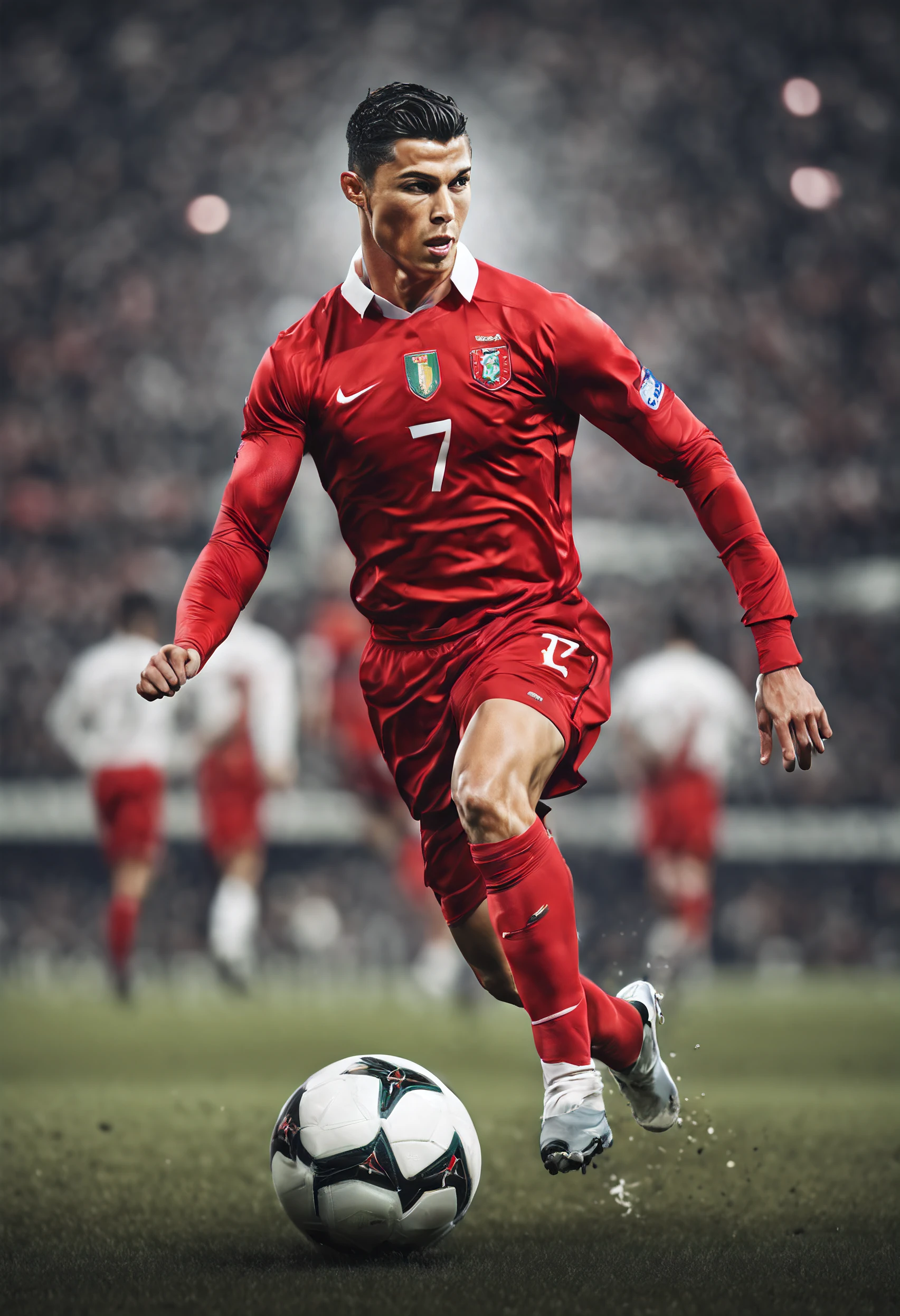 Alafi footballers in red uniforms run with the ball on the pitch, Footballer Cristiano Ronaldo, Cristiano Ronaldo, Portrait of Cristiano Ronaldo, Cristiano Ronaldo 、 Ronaldo phenomenon, Portugal, Ronaldo Luis Nazario of Lima, Ronaldo Luis Nazario da Lima, trending dribble, European and American style, dribbble, 16k