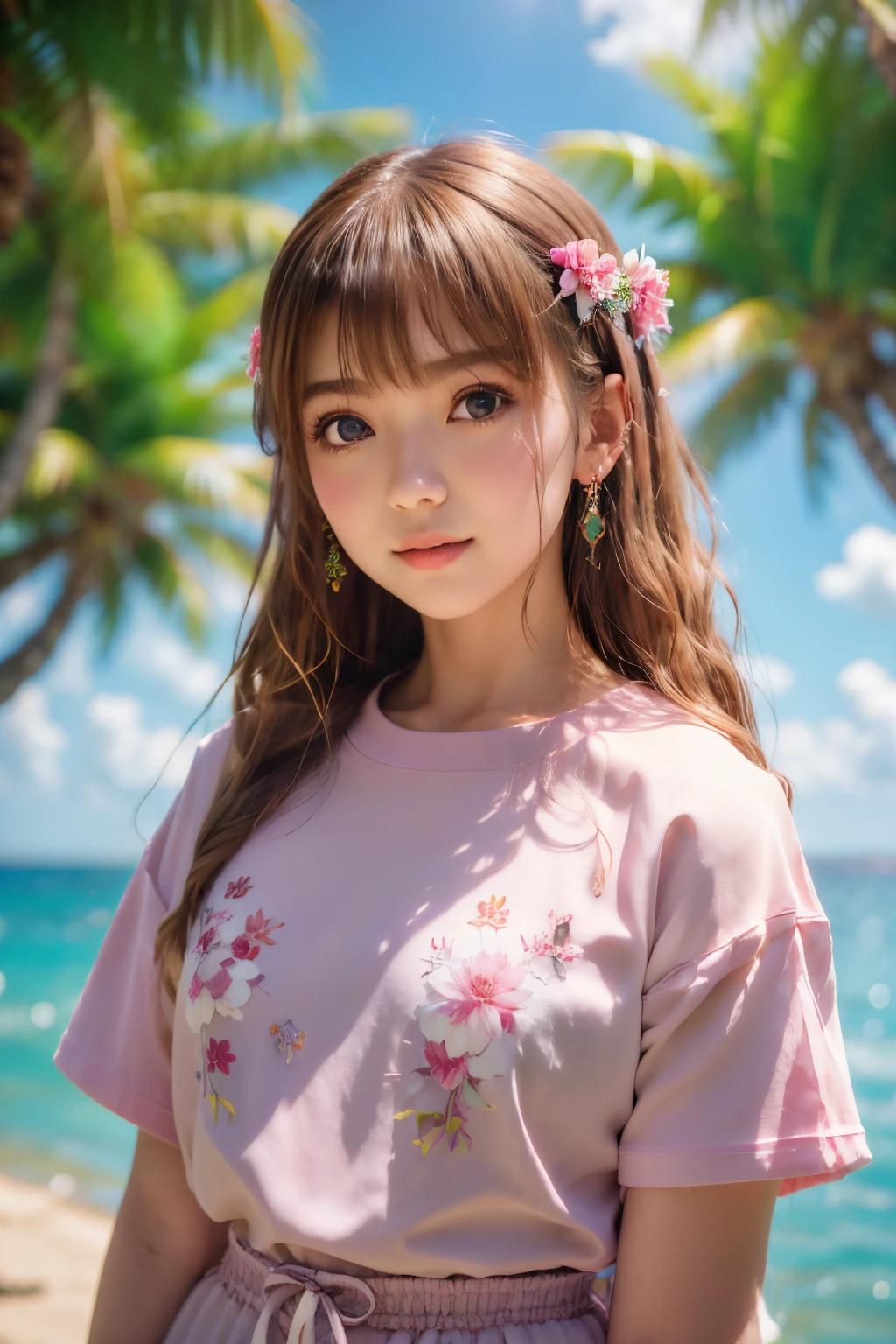 Samia, the girl, 独奏, shirt, Looking at you, face, Perfect, flower, High best quality,  radiation, knight, divine, red shirt, Red velvet, aqua, ocean,  lotus