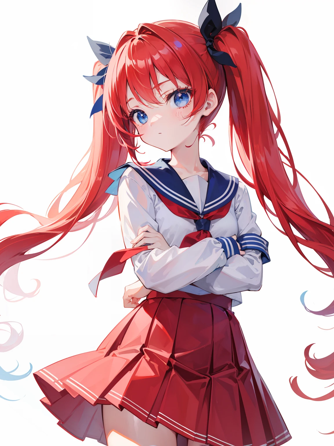 {{best quality}}, {{masterpiece}}, {{ultra-detailed}}, {illustration}, {detailed light}, red hair, blue eyes, twintails, Sailor suit,Pleated skirt,cute face,loli,little girl,