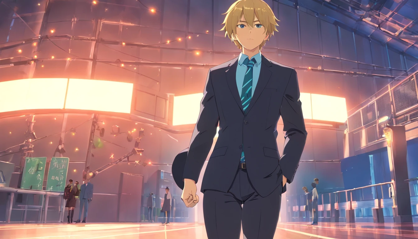 1 male human、a blond、Huge ass、Black Tights Suit、Aimei、Large, thick thighs、short-haired、wide hips、musculature