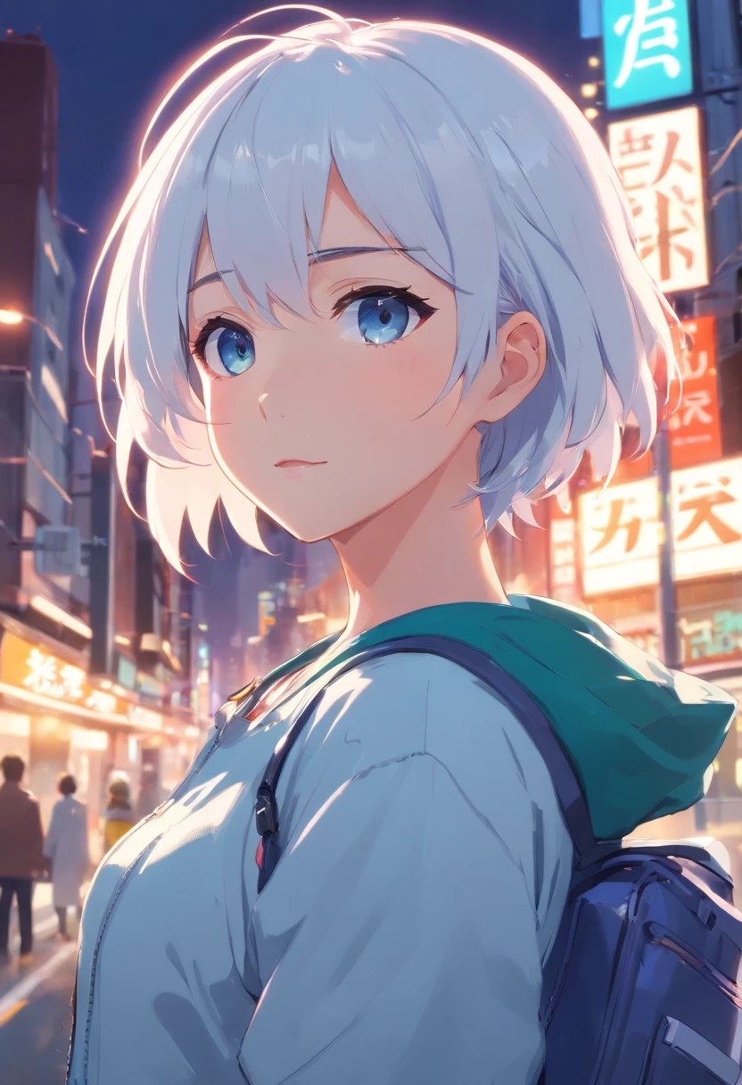 best, Master Parts, High resolution, Best Quality, Ultra HD |, super detailing, Awarded, 16 K, (The upper part of the body), Beautiful Girl, white  hair, Strands of hair, ((heterochromia iridis)), Hanging eye corners, Chromo-white skin, (Has a small), (Thin body), ((Short jacket)), Matsu Jump, (neck rings), (muito, very short gloves)