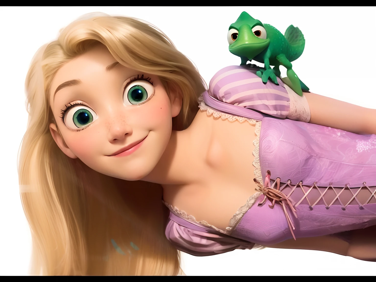 um close up de uma menina deitada em cima de um sapo, Rapunzel, Tangled, no estilo da Disney Pixar, personagem Pixar bonito, Como um personagem da Pixar, personagem Disney, Personagem ideal da Pixar, estilo de personagem Disney, Anato Finnstark. Pixar, quadro do filme Pixar, Representado como um personagem da Pixar, Disney!!, por Pixar, Lianna, animation film