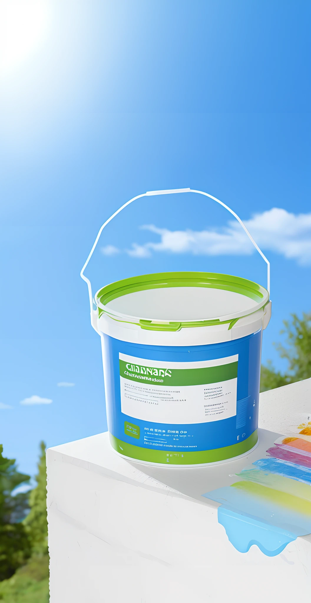 A bucket，Roof roof，Look up，blue-sky，baiyun，Gray paint coating，rays of sunshine，foliage，high qulity，canon lens，
