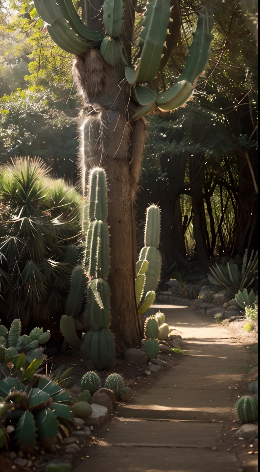 The Cactus Forest is a stunning natural wonder。When you enter this forest，You'll be surrounded by countless towering cacti，They stretched out into the sky like towers of green spikes。These cacti come in different shapes and sizes，Some resemble huge cylinders，Others have branched labyrinthine structures。

Each cactus in the forest exhibits a unique beauty。Their bodies are bright green，Exudes a vibrant atmosphere，It is as if he is declaring his existence to the world。In the sunlight，The body of the cactus shines with a subtle light，It creates a mysterious and charming atmosphere。

In the cactus forest，You will find that the growth patterns of these plants are very diverse。Some cacti grow tall and straight，It's like a guardian guarding the secrets of the forest；Others are low and spreading，A maze of twists and turns is formed，It makes you feel like you're in a fairy tale。The cacti are also intertwined with each other，A multi-layered landscape is formed，The whole forest presents a spectacular and tranquil scene。

In this cactus forest，You can feel the power of nature and the pulse of life。The breeze gently blows the figure of the cactus，Make a soft rustling sound，It's as if nature is singing the praises of these beautiful plants。Sunlight shines through the gaps between the cacti，Cast dappled light and shadow，It adds a mystical atmosphere to the forest。

The cactus forest is a miracle of nature，It teaches us about resilience and resilience in life。Take a walk in this forest，You will be struck by the tranquility and vitality of these cacti，It's as if you're in a magical and magnificent wonderland。