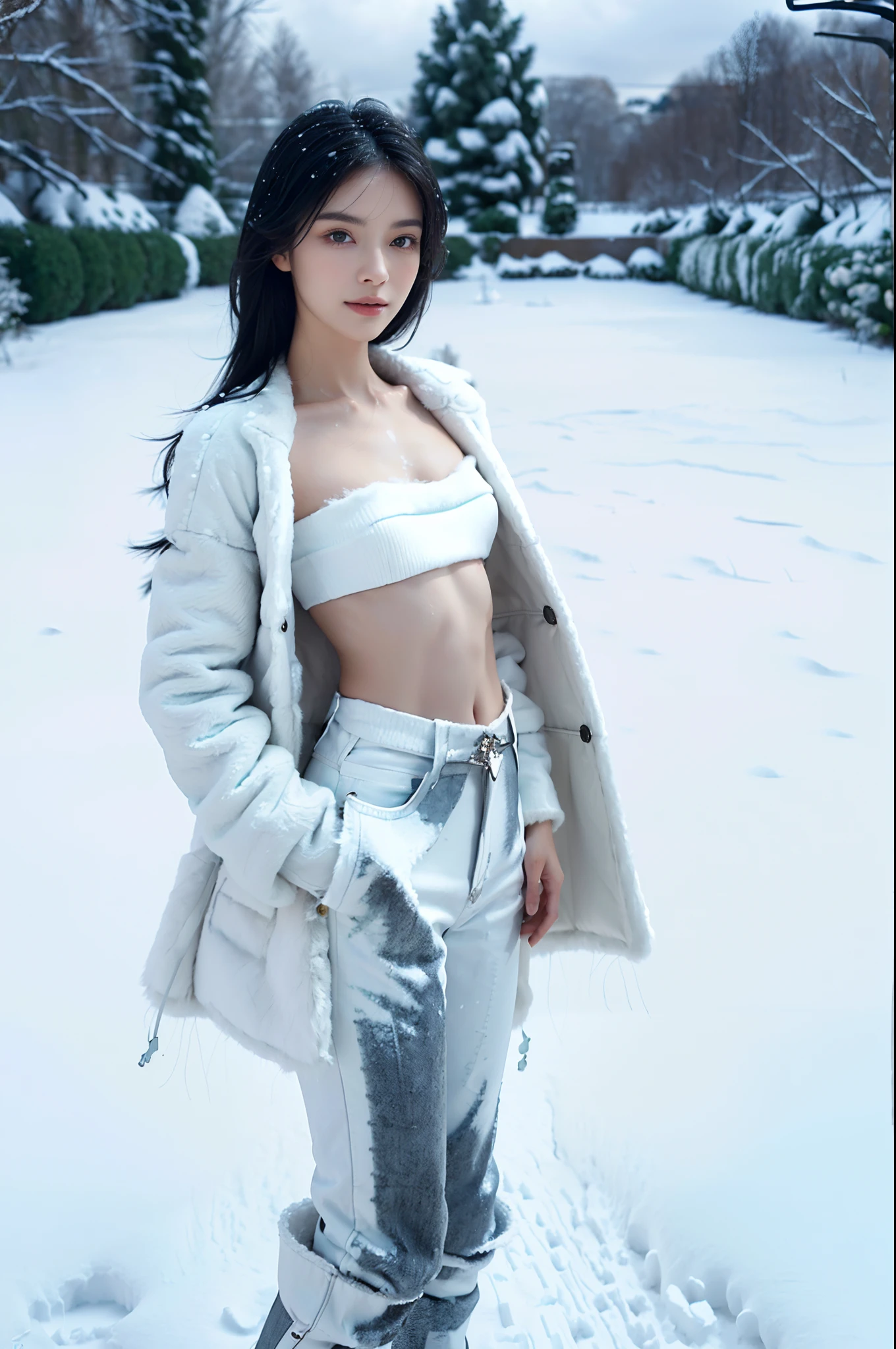 Classical Chinese beauty,Full body side shot,long leges,Thin leg,Big breasts Thin waist,breast enhancement,Long flowing hair,耳Nipple Ring,choker necklace,Bracelet,foot ring,The abdominal muscles are slight, worn out,(((gossamer,stocklings,Transparent underwear))),(((Above the snowy mountains))),Gusong,Flying birds,Clouds,tigre