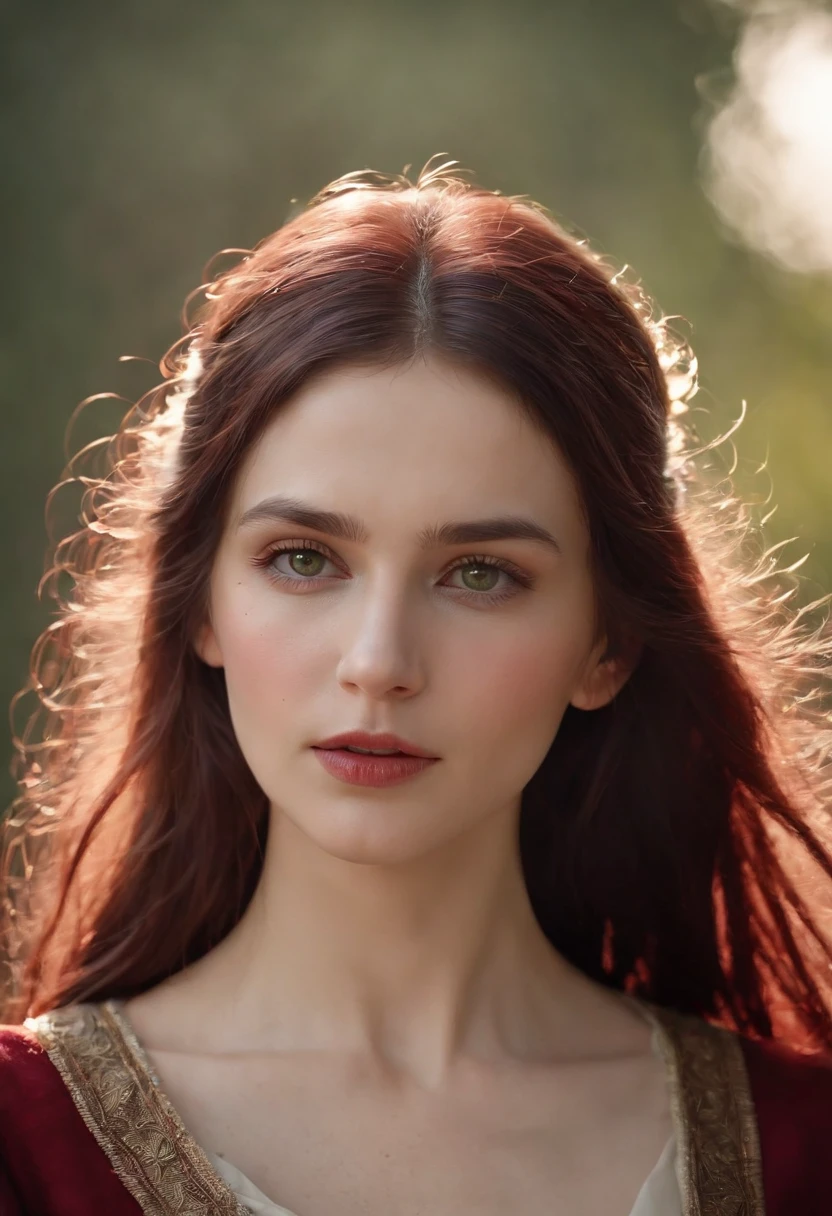 (((A deep red wound streaked across her left cheek))) Fair complexion, A woman around 19 years old, Natural gray hair, Unique green eyes, Wear Cole, Slender and graceful, Beautiful, Candlelight in a medieval setting, super sharp focus, realistic lens, Medieval women's clothing, Four colors (Scar:1.4),Golden armor