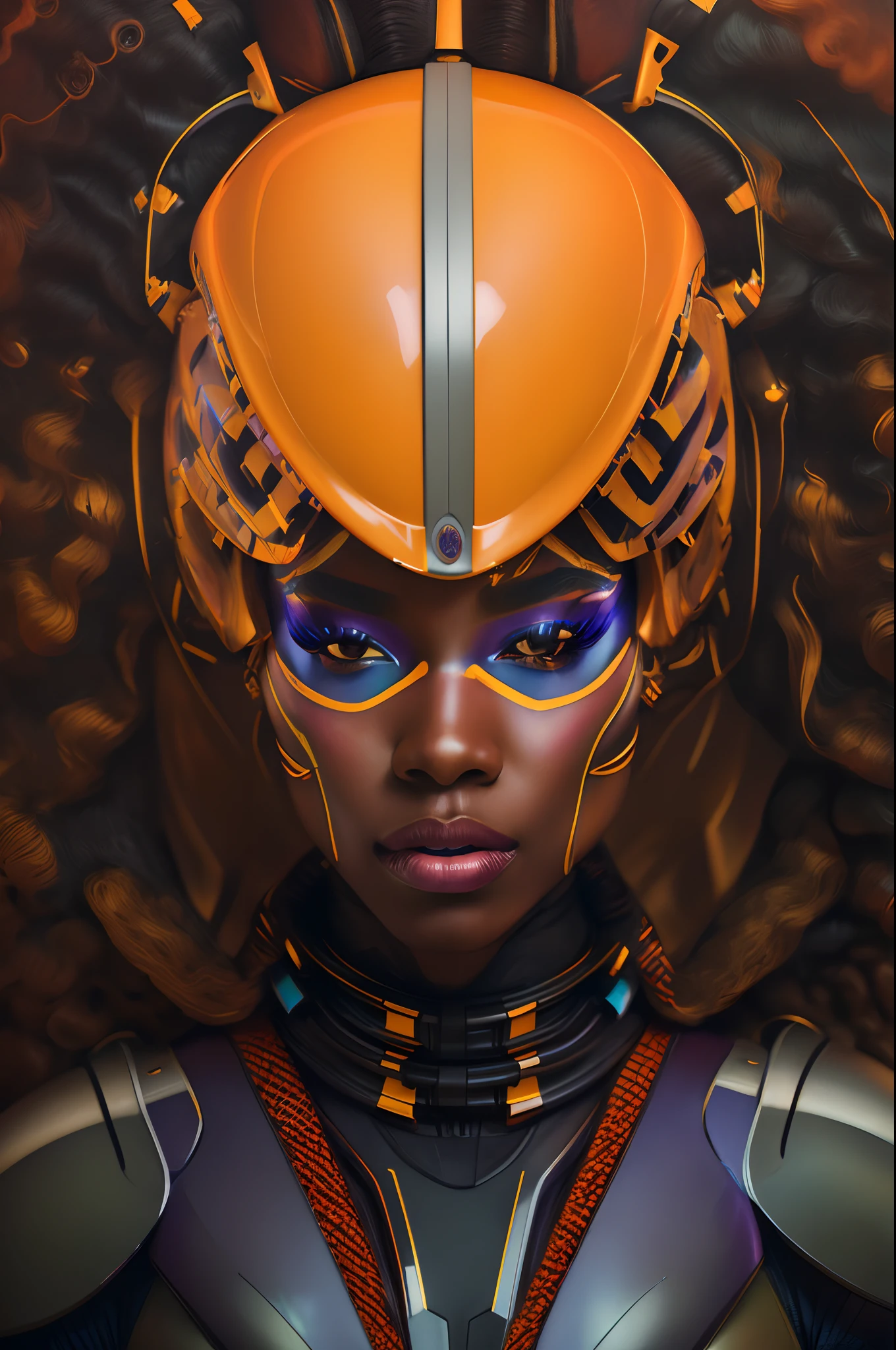 there is a woman with a helmet on and a helmet on, afrofuturism, afrofuturism style, african female android, afrofuturistic, rossdraws | afrofuturism, afro futurism, afrofuturism anime, portrait of a cyborg queen, futuristic woman portrait, portrait beautiful sci - fi girl, portrait of a female android, afrofuturist, afro futuristic
