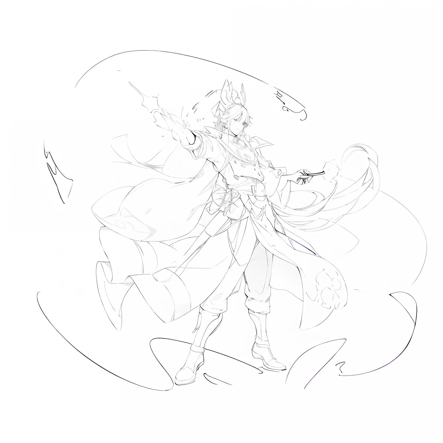 a drawing,The painting depicts a man in a long skirt holding an egg beater, clean lineart, clean anime outlines, bold lineart, perfect lineart, intense line art, Simple lines of art, thick lineart, linear art, Outline sketch, Line sketch, lineart behance hd, heavy lineart, thick line art, outlined art, variable lineart, Ink outline,Flowing and handsome,Black and white art,The spell floats,Attack skill modifiers,High quality,long whitr hair