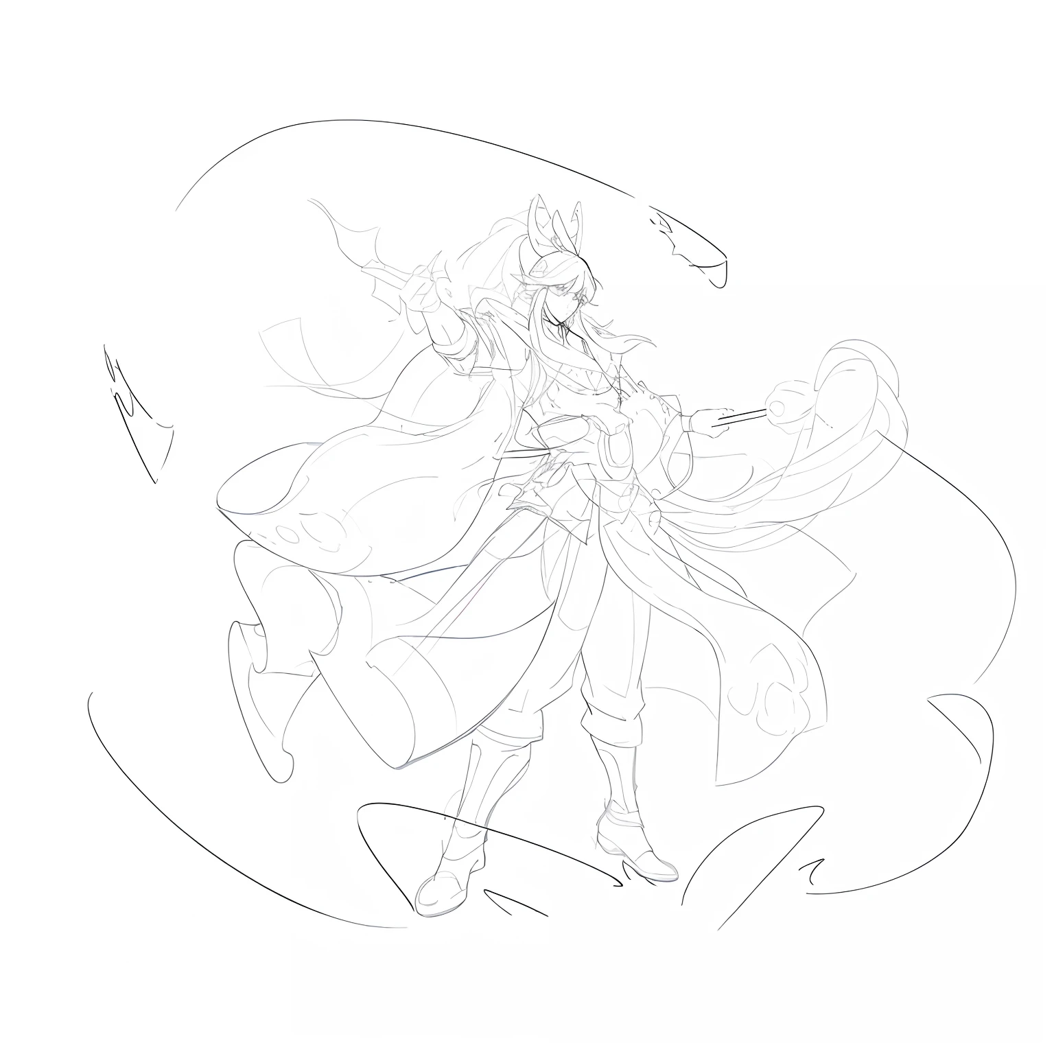 a drawing,The painting depicts a man in a long skirt holding a whisk, clean lineart, clean anime outlines, bold lineart, perfect lineart, intense line art, Simple lines of art, thick lineart, linear art, Outline sketch, Line sketch, lineart behance hd, heavy lineart, thick line art, outlined art, variable lineart, ink outline