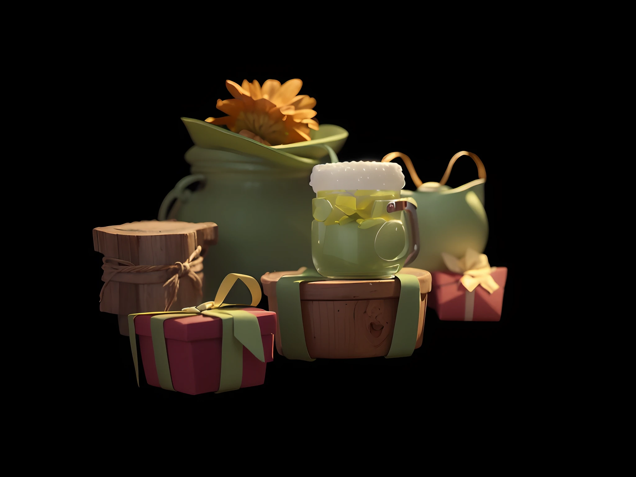 (Masterpiece), (Best quality: 1.1), (Super detail), detail, White sand in a glass bottle,Christmas gift box,k hd,8k