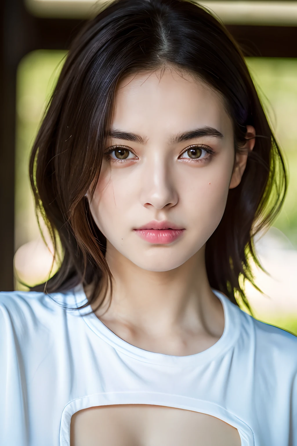 (1 woman:1.1)、Beautiful Japan adult woman、((best qualtiy, 8K, tmasterpiece:1.3))、((realisitic:1.5))、((sense of reality:1.5))、Perfect litthing、Perfect figure beautiful woman:1.4、((Layered Hair Style、ample breasts:1.2))、(Long light beige shirt:1.2)、(Street:1.2)、Highly detailed facial and skin texture、glowy skin、A detailed eye、二重まぶた、(The front of the shirt is open:1.1)、(breast cleavage exposed:1.1)、(small areolas:1.3)、(Small beautiful nipples:1.3)、see the beholder、Upshot、