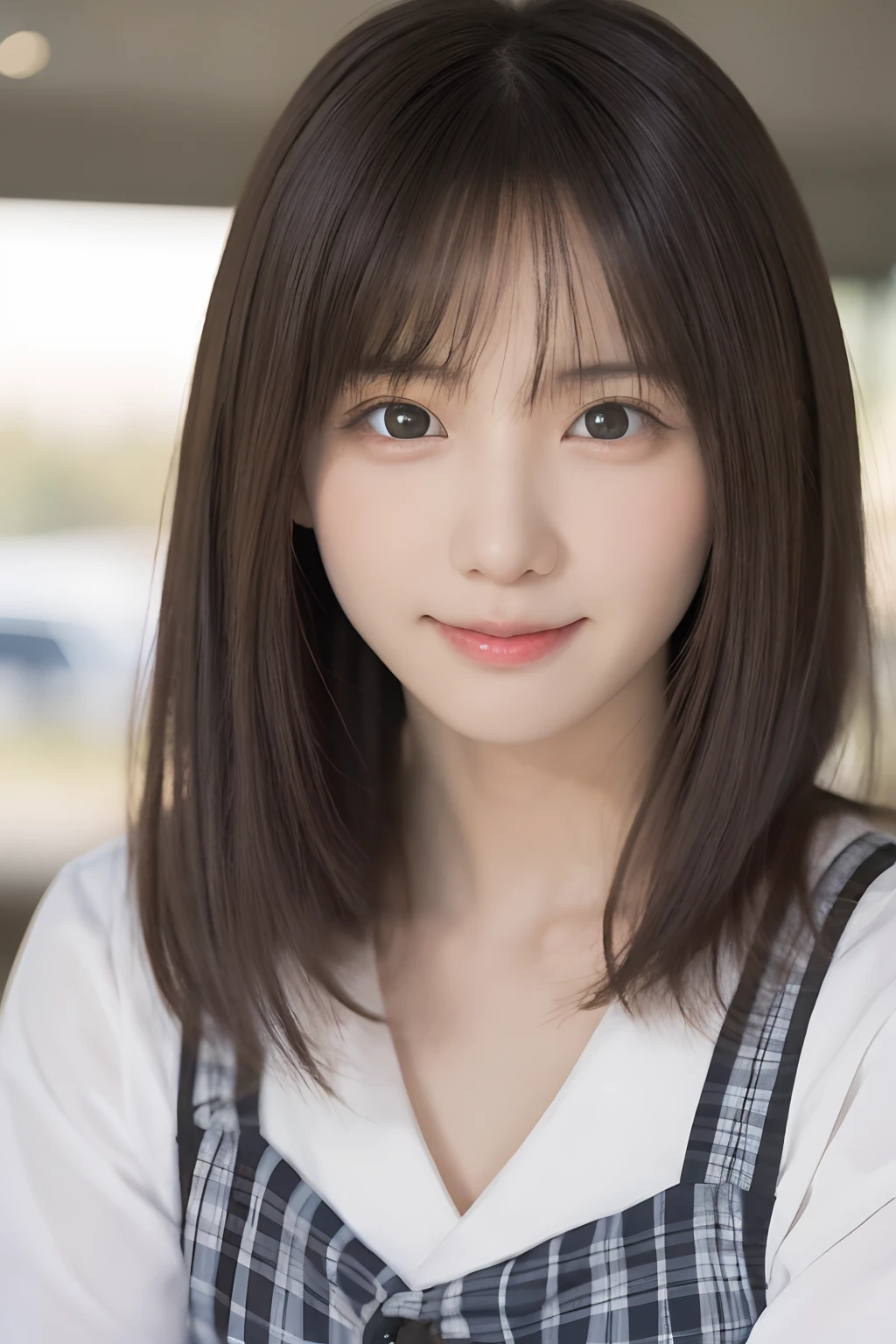 masutepiece, Best Quality, 8K, 15yo student, japanes、Teen, Raw photo, award winning portrait, A smile, Solo, Night, Idol face, violaceaess, gardeniass, Delicate girl, Upper body, Digital SLR, Looking at Viewer, Candid, Sophisticated, zora々Right, Thin arms, Professional Lighting, Film grain, chromatic abberation, (Eyes and faces with detailed:1.0), A dark-haired、drooing eyes、Japanese high school girl、kawaii faces:1.2, Dark brown eyes、eyes glowing eyes、