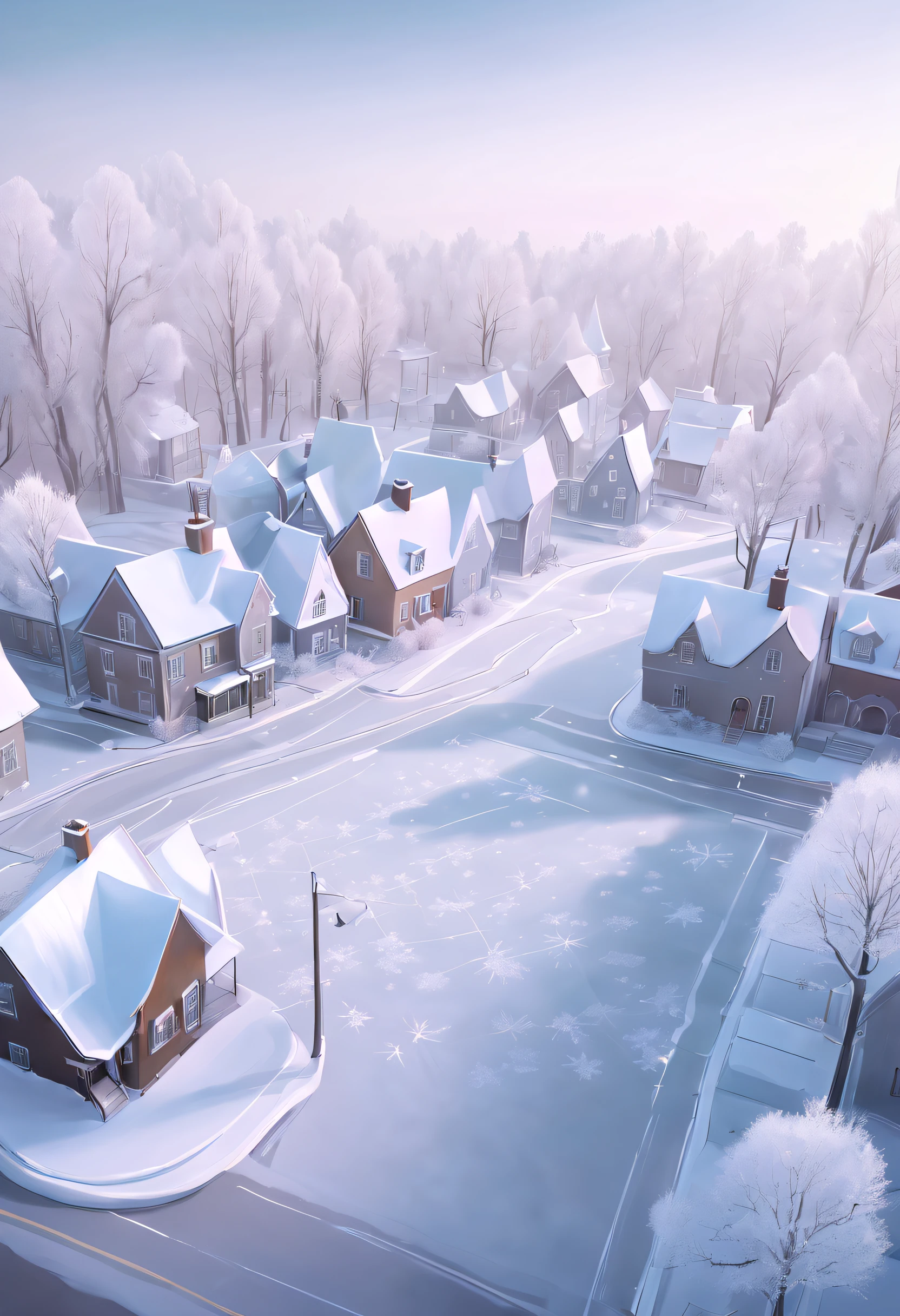 In this artwork, a small town is covered in thick hoarfrost, with buildings, trees, and streets adorned with translucent ice crystals. The realistic lighting effects bring the entire scene to life, while the detailed depiction makes each ice crystal visible. The artwork combines various art styles, blending the finesse of realism with the aesthetics of romanticism. The composition is unique, creating a visual impact that is both creative and imaginative.

Tags: small town covered in hoarfrost, buildings adorned with ice crystals, trees covered in hoarfrost, streets with ice crystals, realistic lighting effects, vivid ice crystal details, multiple art styles, realistic portrayal, romantic aesthetics, unique composition