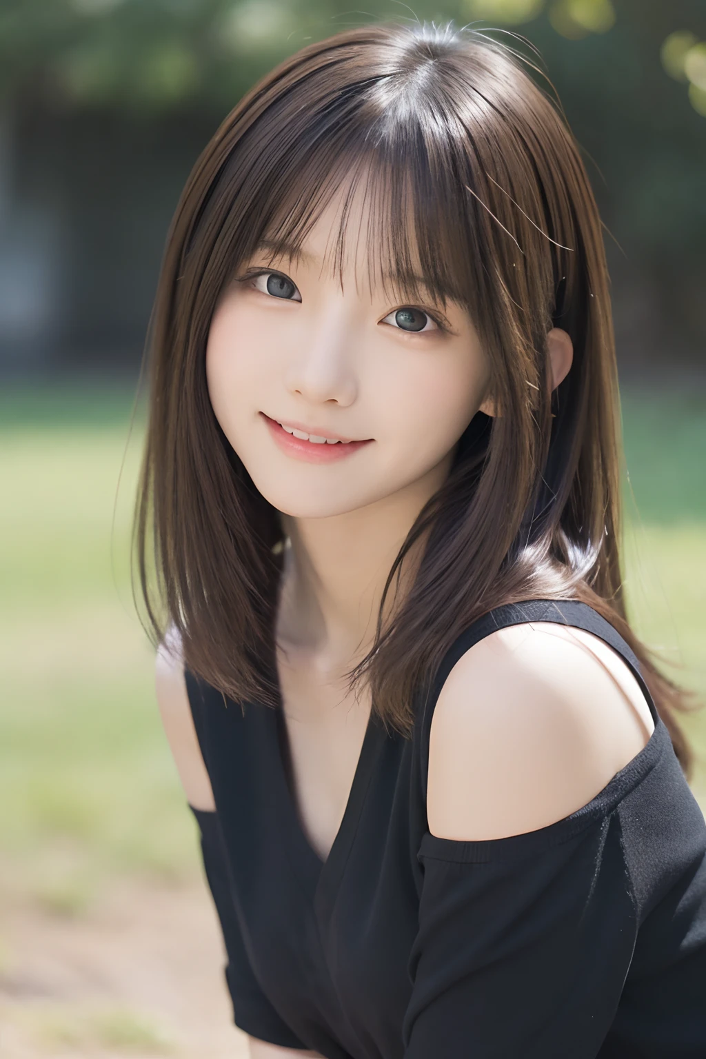 masutepiece, Best Quality, 8K, , japanes、Teen, Raw photo, award winning portrait, A smile, Solo, Night, Idol face, violaceaess, gardeniass, Delicate girl, Upper body, Digital SLR, Looking at Viewer, Candid, Sophisticated, zora々Right, Thin arms, Professional Lighting, Film grain, chromatic abberation, (Eyes and faces with detailed:1.0), A dark-haired、drooing eyes、Japanese high school girl、kawaii faces:1.2, Dark brown eyes、eyes glowing eyes、