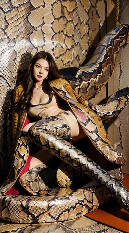 very beautiful cute girl,fully body photo,(Tall red heels:1.5),dynamicposes,dynamic angle,(Huge loose fall coat jacket coat:2),(Python print textured stockings:2) Expose sexy shoulders,(A shirt with a huge collar underneath:1.2),The lower body is a one-piece leggings,Snakeskin print, ,(Long legs,Model figure:1.5),A very attractive long-legged model,Thin waist fat buttocks, Long straight brown hair,,Snakeskin stockings, legs focus,(Leggings with a python texture all over the body:1.3), , All-over transparent membrane snakeskin material, (Ultra-reflective tights:), Small mouth, A blissful smile with teeth bared, (Best quality:1.2), RAW photo, high resolution, perfect detail, Professional photography, Professional lighting, legs focus,Show off your perfect long legs,In the bathroom,toilet room,tinas,bathing towel,washing machine,water pipe,