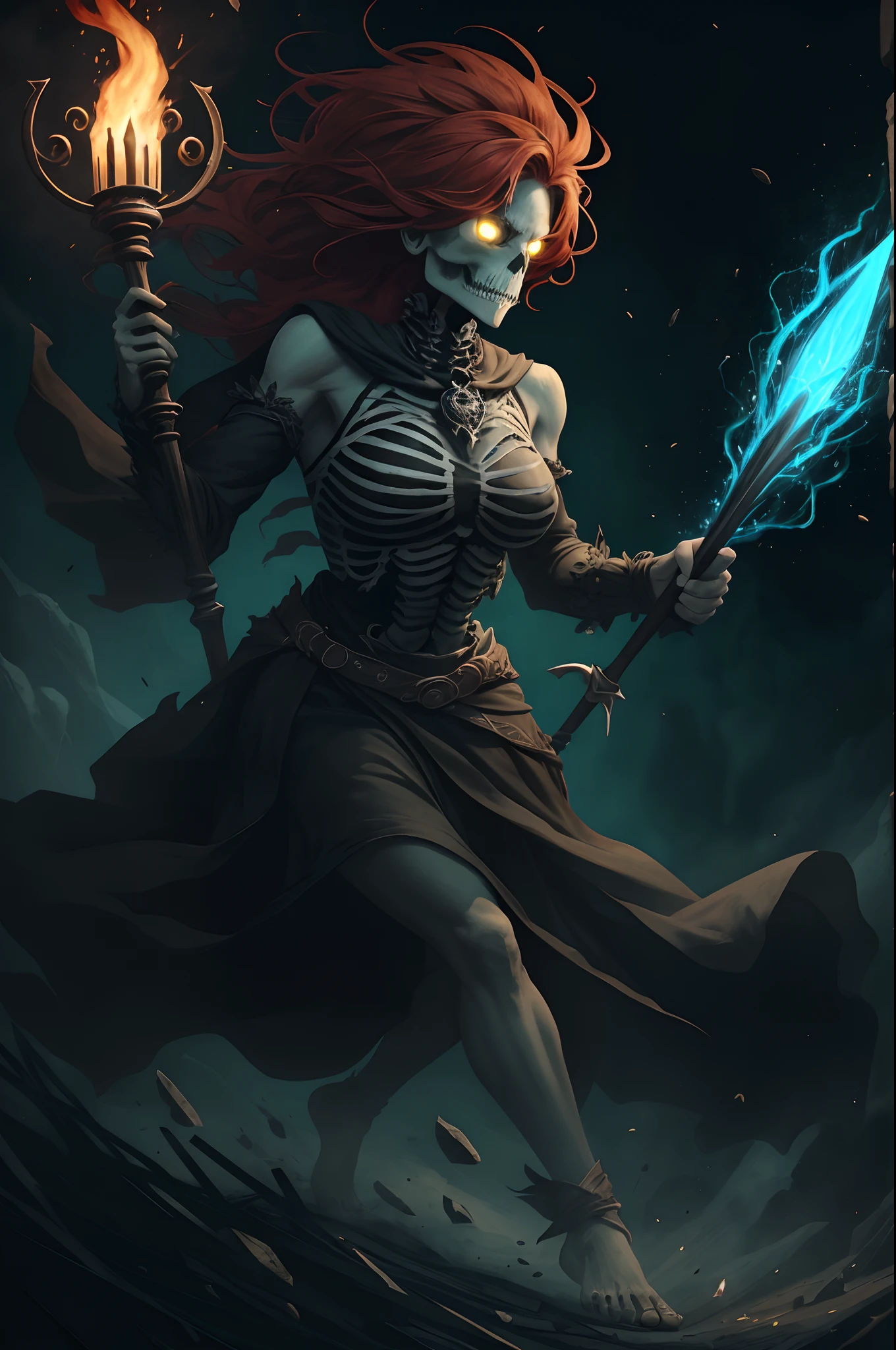 Green or not, black or not, with an unlucky face, neither tall nor short, with bare feet and muscular body, eyes flashing like twin lights under a stove, with a forked mouth corner like a butcher's fire bowl, sharp teeth like a sword blade, messy red hair, roaring like thunder, running like a gust of wind on two feet, with a skeleton hanging under the neck and a majestic staff in hand. Sandy's character is one of hard work, endurance, honesty and simplicity that is typical of human nature, --auto --s2