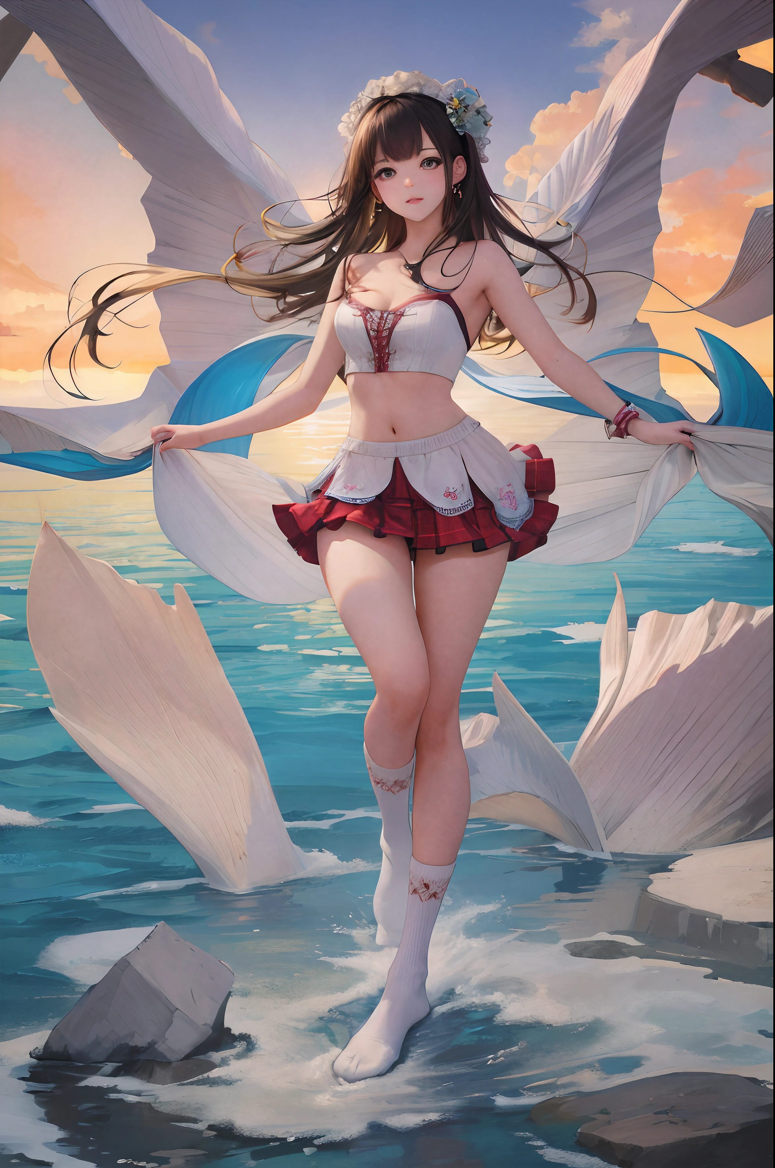 (RAW photo:1.2), (realistic), beautiful detailed girl, very detailed eyes and face, beautiful and detailed eyes, huge file size, High resolution, very detailed, highest quality, [table top:1.6], shape, very detailed, small details, highest quality, 8k wallpaper, movie lighting,woman in a torn wedding dress, Mysterious cube-shaped flying object, Destroyed world, Fleeing Woman, fight bravely, Desolate world, running, A white bra is visible through the torn wedding dress, White panties are visible, A red shining disaster々new cube, look of fear, slender body, young face, immature body, Exposed underwear, white high heels