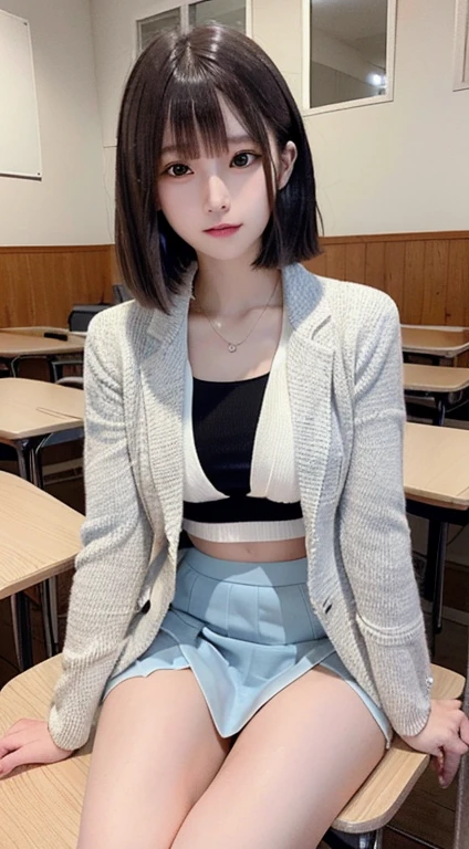 (One Girl:1.3), short hair, Japanese university students、Great face and eyes, Looking into the camera、 (Highest quality:1.4), Very detailed CG 統合 8k 壁紙, Very detailed, High-resolution RAW color photos, Professional photography, Realistic full body shot, Studio shot、Portrait of sexy girl, Open appearance, (Look down, Display in viewer:1.0), (From below:1.0),Black suit、Black Skirt、White shirt、job hunting、on the train,Shyness