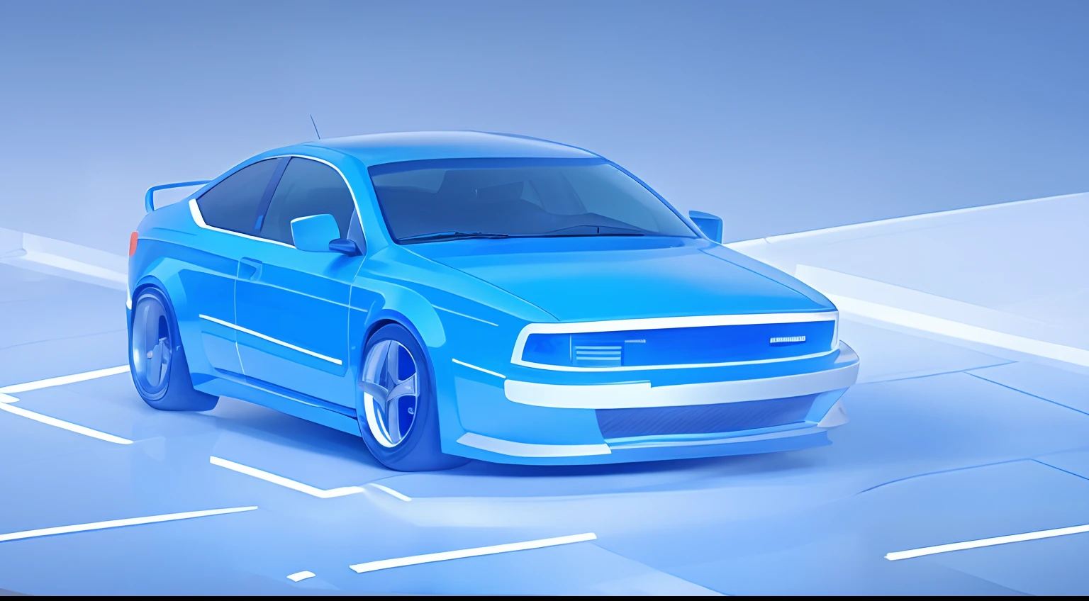 A blue tech background,There are abstract city silhouette drawings and a car,Tech lines,Light blue